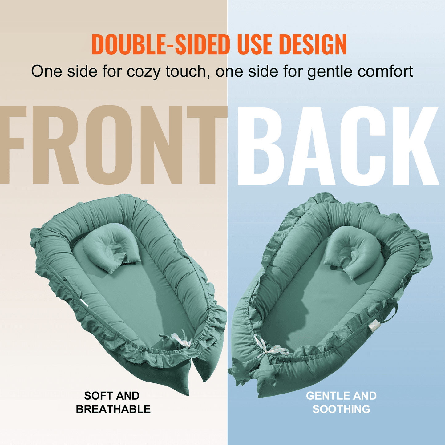 VEVOR Baby Infant Lounger 100% Cotton Soft Newborn Nest Sleeper with Headrest - The Little Big Store