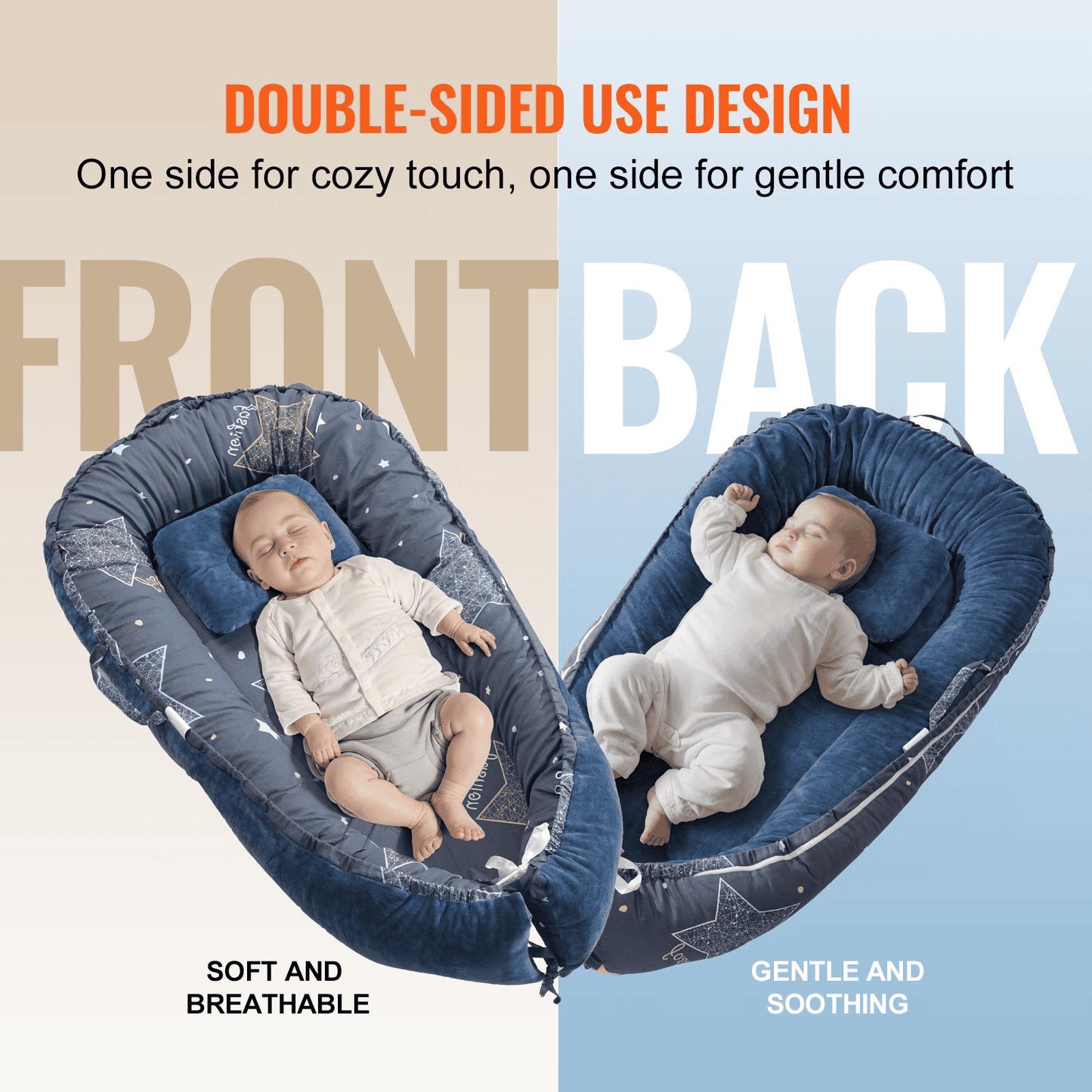VEVOR Baby Infant Lounger 100% Cotton Soft Newborn Nest Sleeper with Headrest - The Little Big Store