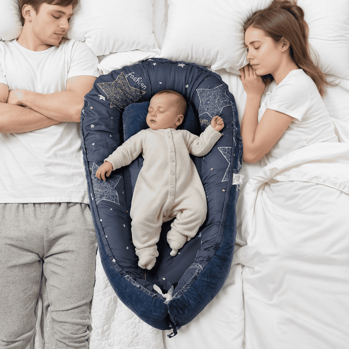 VEVOR Baby Infant Lounger 100% Cotton Soft Newborn Nest Sleeper with Headrest - The Little Big Store