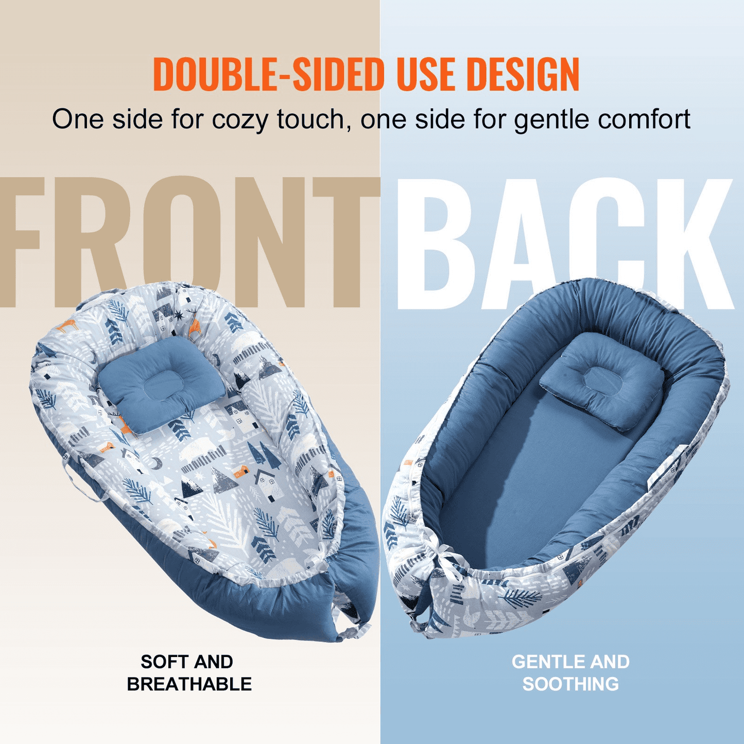 VEVOR Baby Lounger 100% Cotton Newborn Nest Sleeper with Headrest and 2 Covers - The Little Big Store