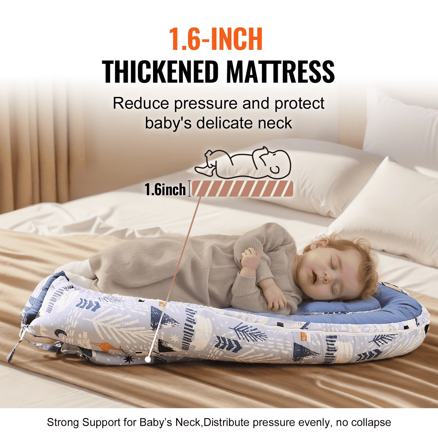 VEVOR Baby Lounger 100% Cotton Newborn Nest Sleeper with Headrest and 2 Covers - The Little Big Store