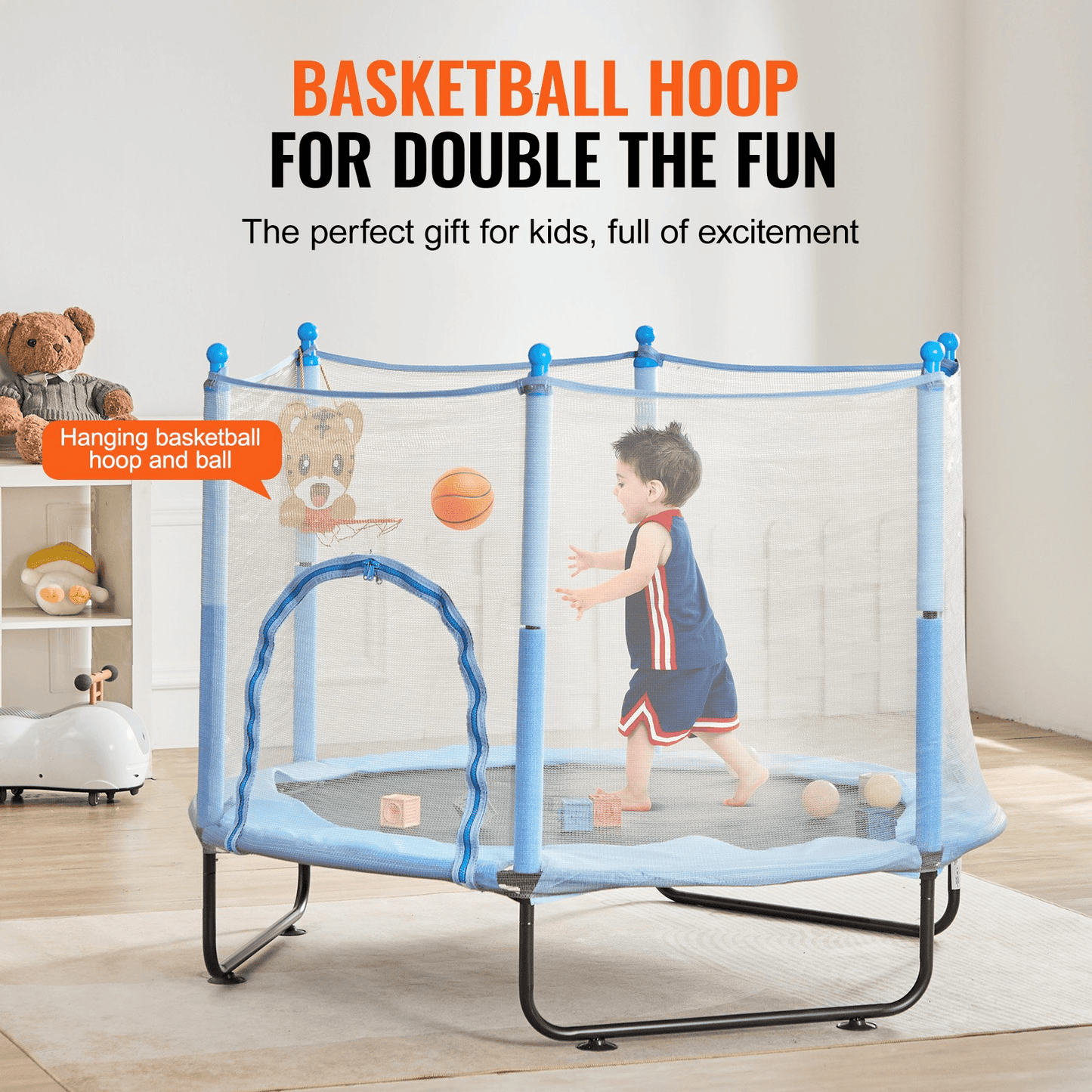 60" Trampoline for Kids Mini Toddler Trampoline with Net Indoor Outdoor - The Little Big Store