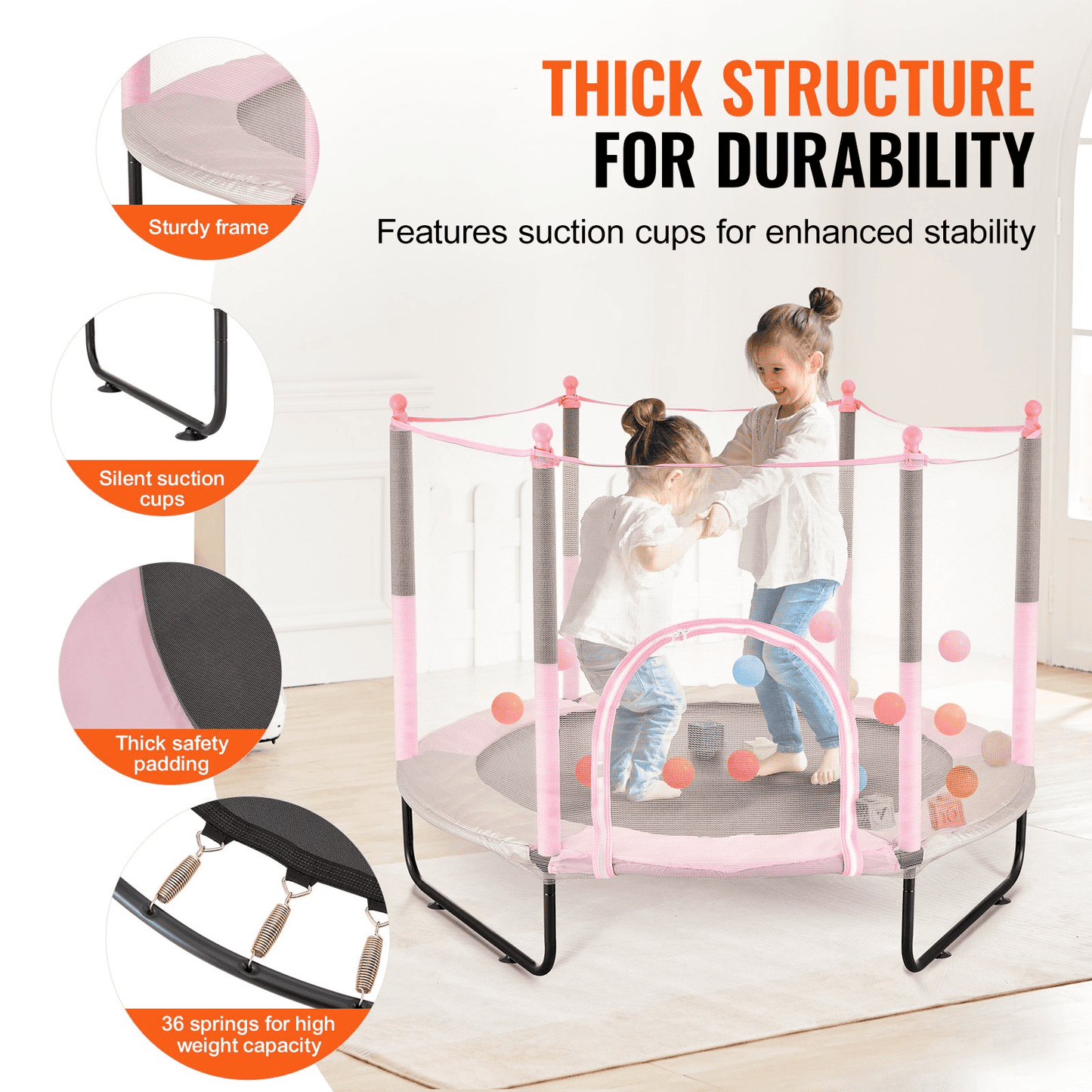 60" Trampoline for Kids Mini Toddler Trampoline with Net Indoor Outdoor - The Little Big Store