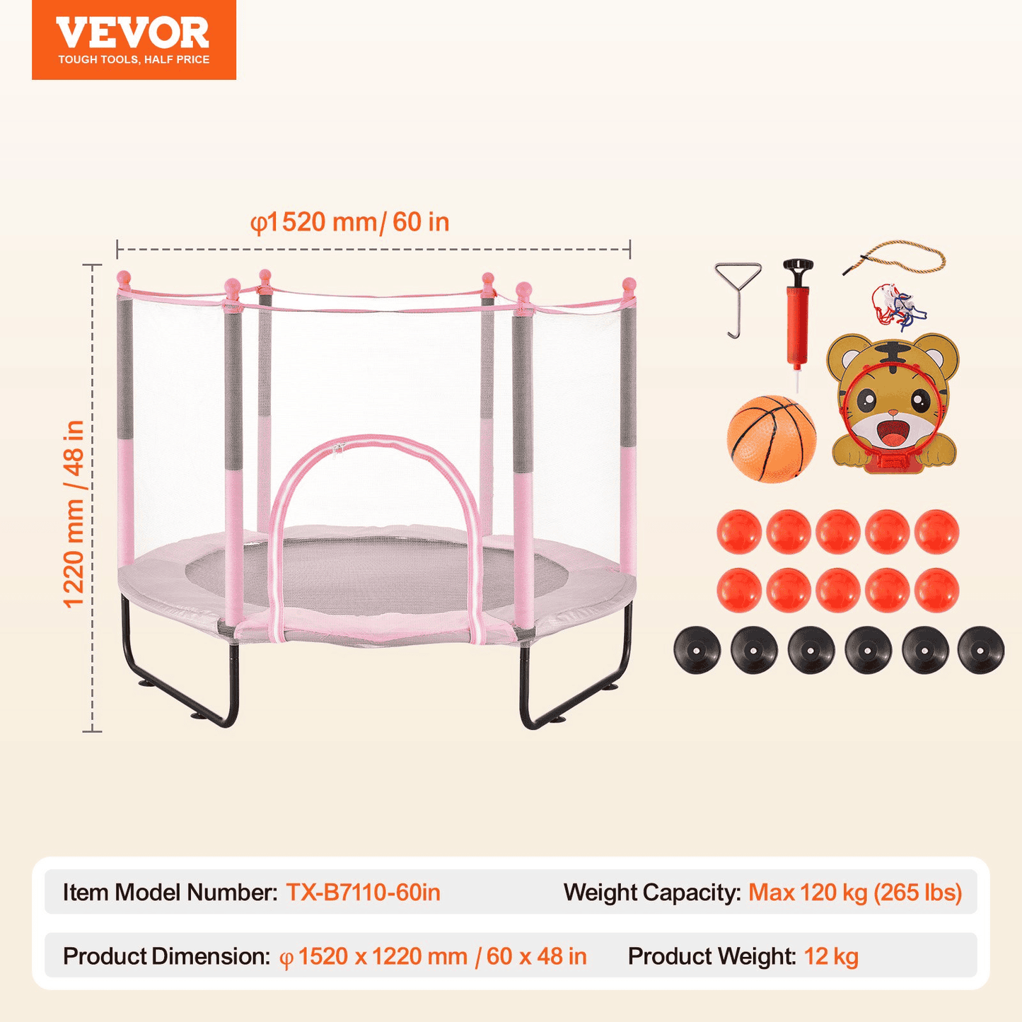 60" Trampoline for Kids Mini Toddler Trampoline with Net Indoor Outdoor - The Little Big Store