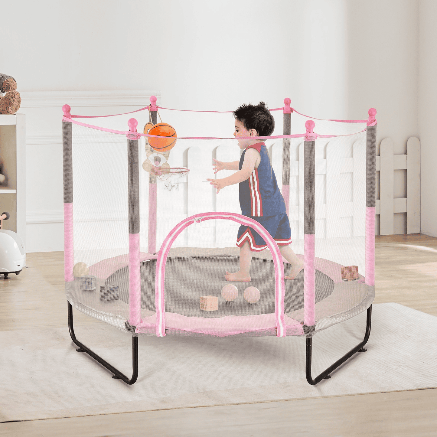 60" Trampoline for Kids Mini Toddler Trampoline with Net Indoor Outdoor - The Little Big Store