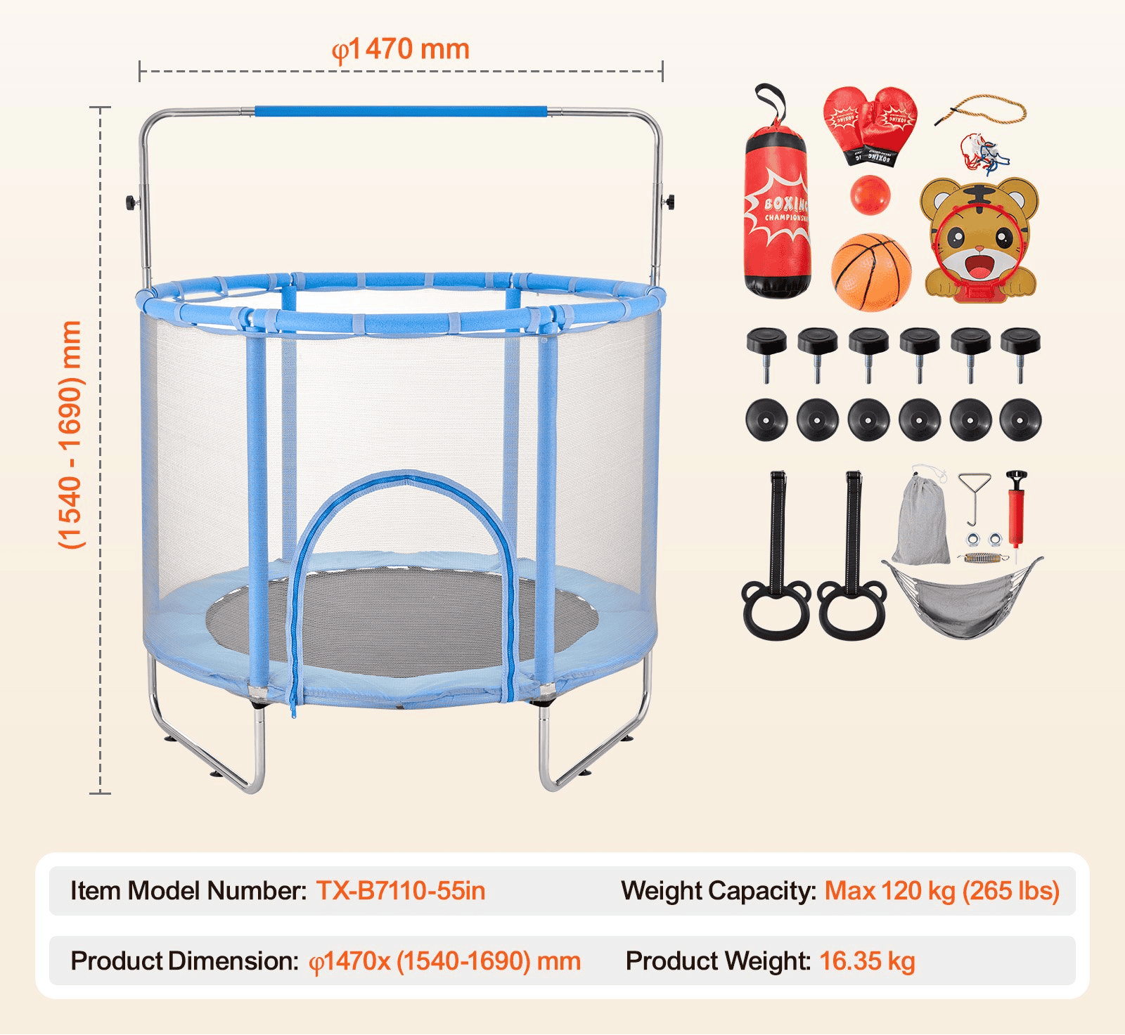 55" Trampoline for Kids Mini Toddler Trampoline with Net Indoor Outdoor - The Little Big Store