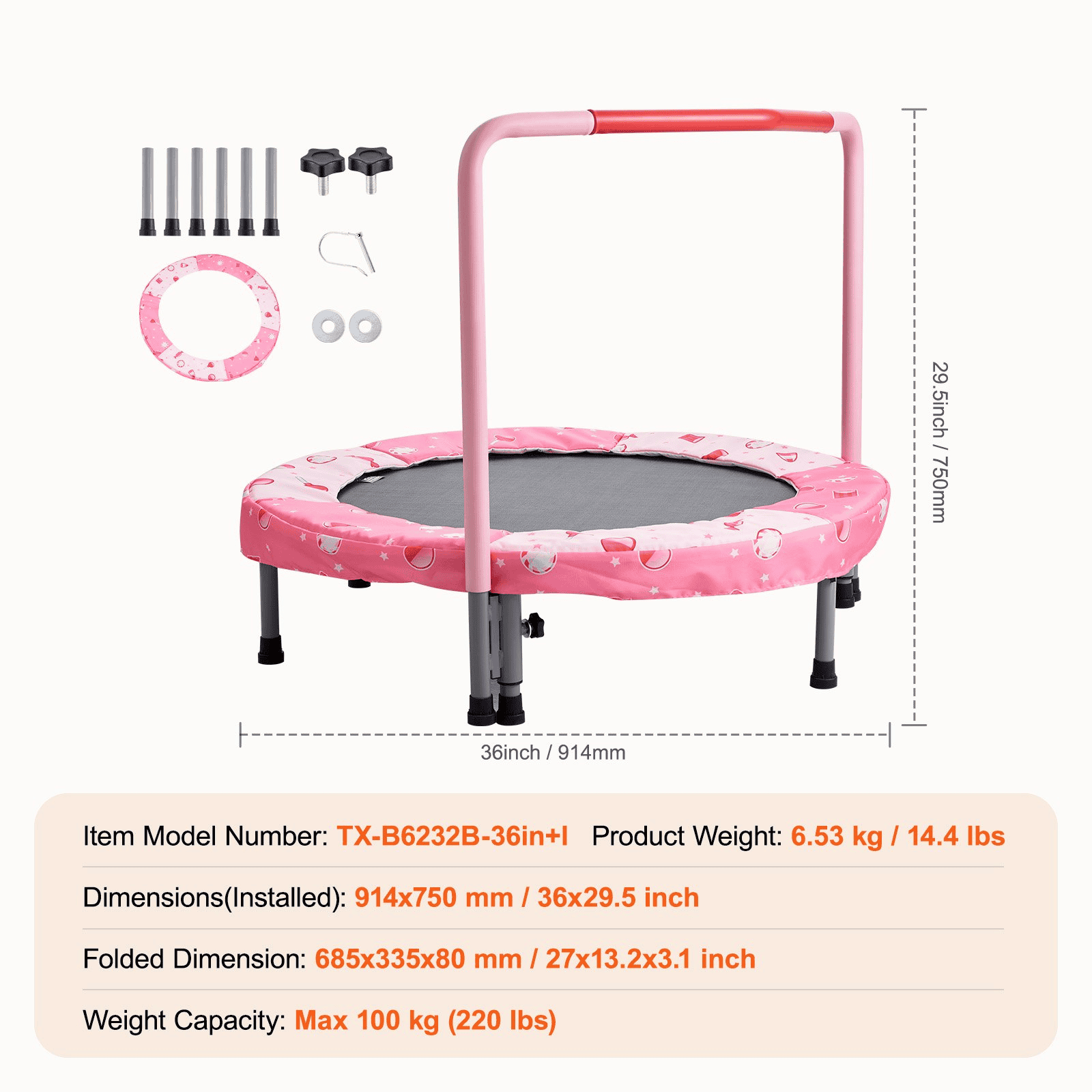 36" Foldable Mini Toddler Trampoline – Indoor & Outdoor Kids Jumper