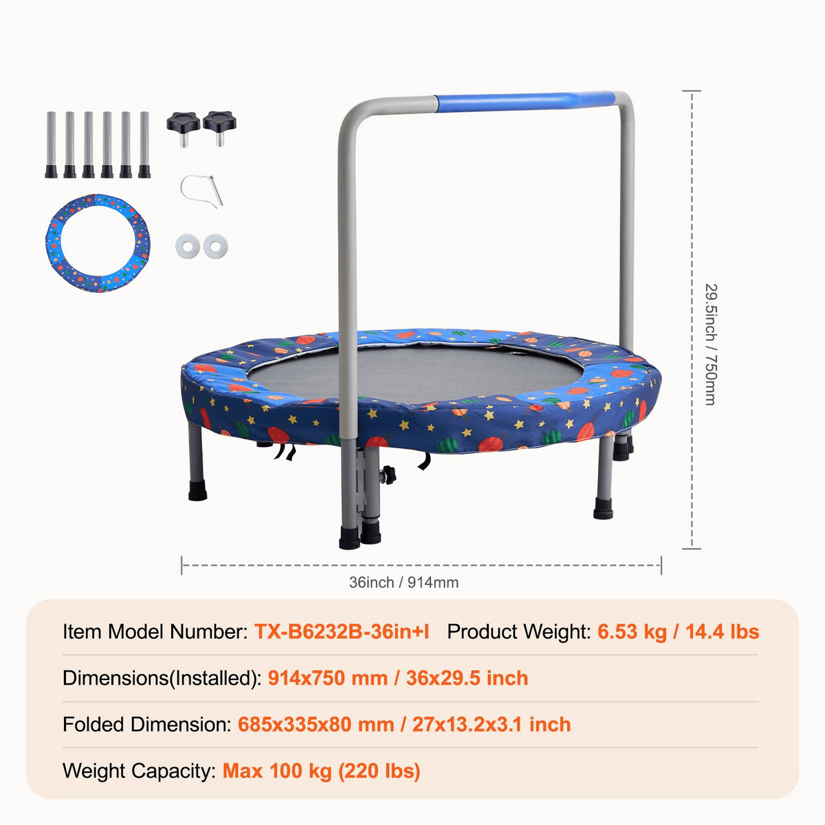 36" Trampoline for Kids Foldable Mini Toddler Trampoline Indoor Outdoor - The Little Big Store