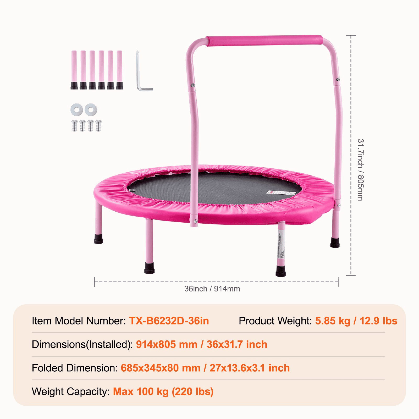 36" Trampoline for Kids Foldable Mini Toddler Trampoline Indoor Outdoor - The Little Big Store