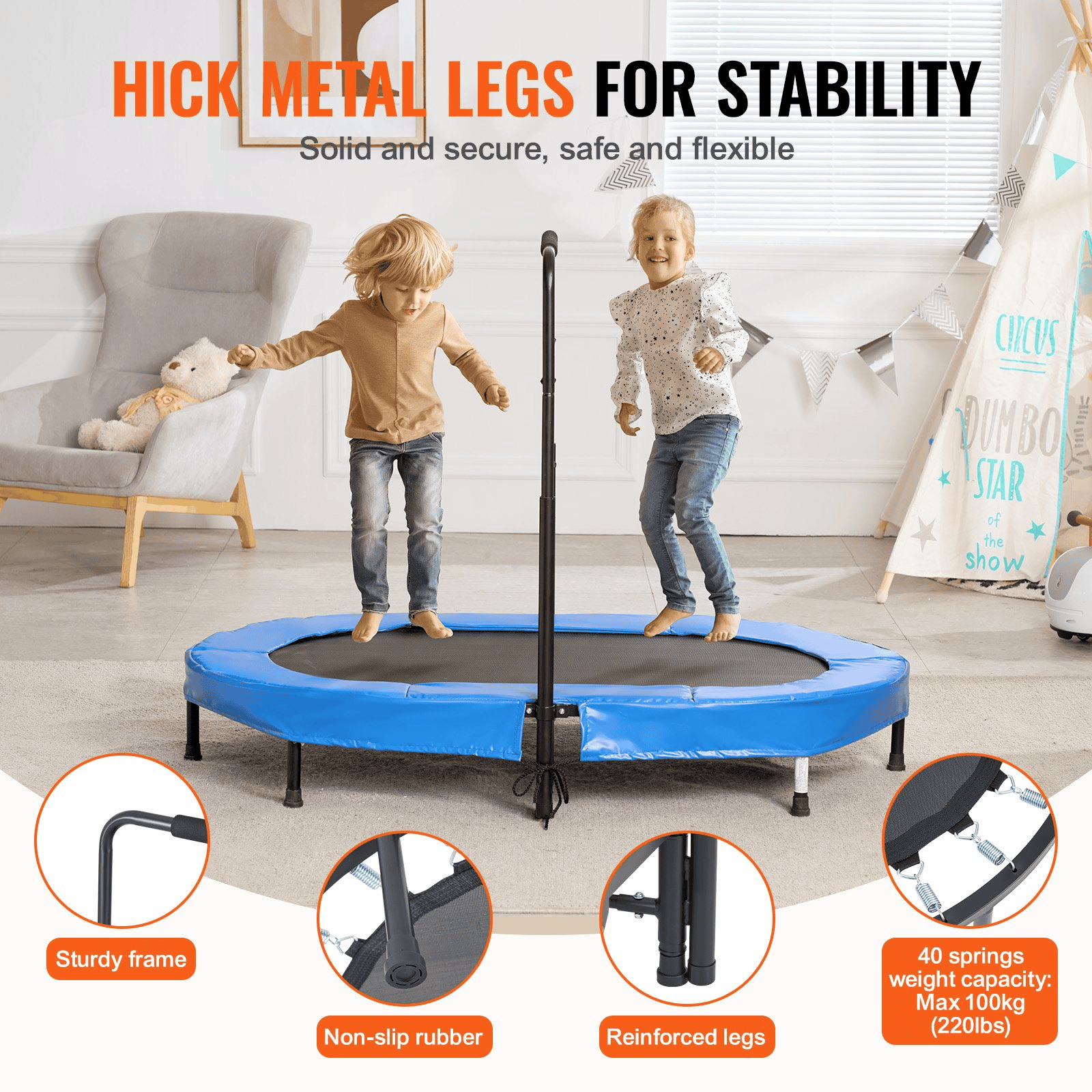 56" Trampoline for Kids Foldable Mini Toddler Trampoline Indoor Outdoor - The Little Big Store