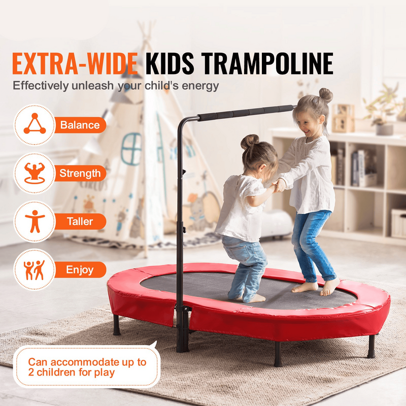 56" Kids Indoor Trampoline with Adjustable Handle & Foldable Design