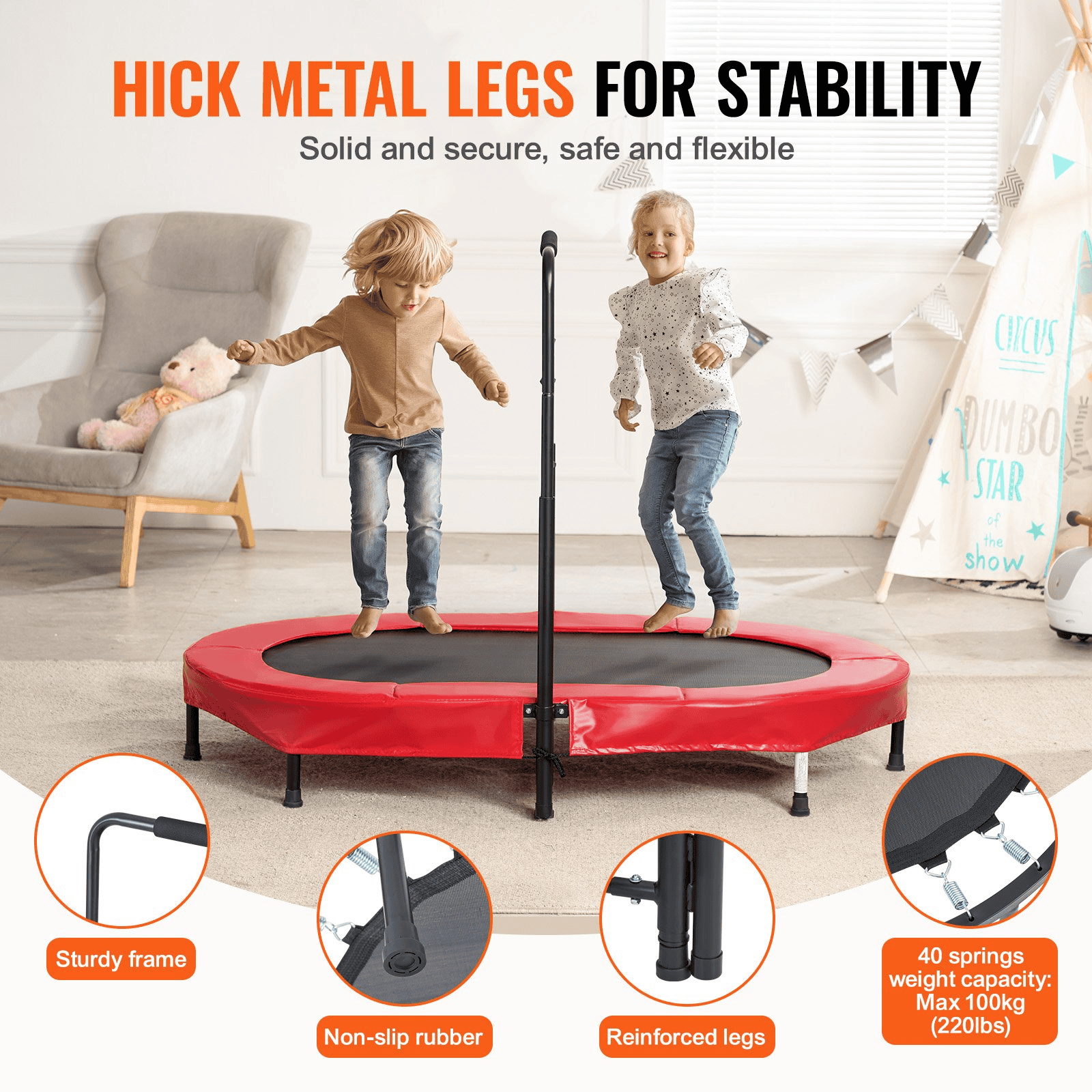 56" Trampoline for Kids Foldable Mini Toddler Trampoline Indoor Outdoor - The Little Big Store