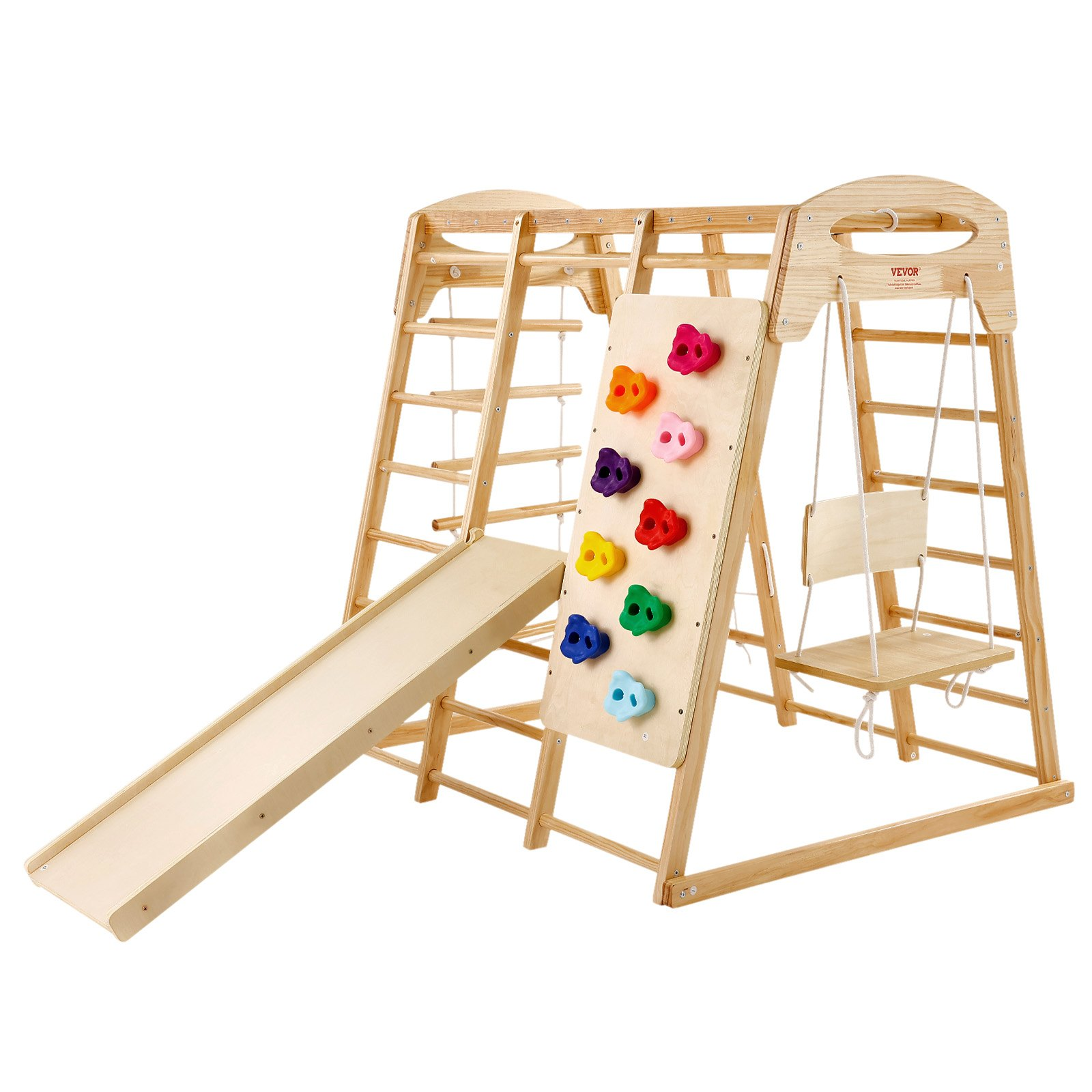 7-in-1 Indoor Jungle Gym for Kids – Wooden Climbing Playground Set with Slide & Swing