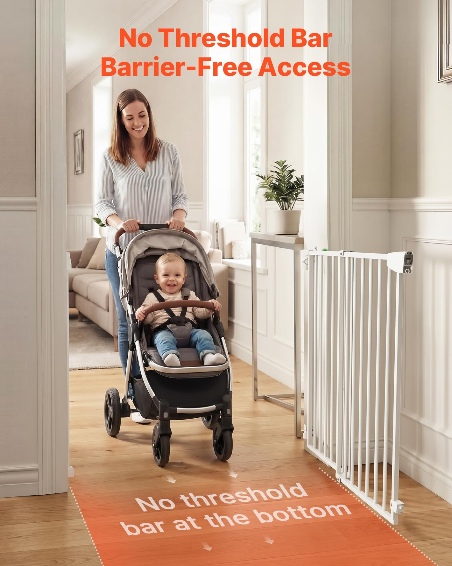 Adjustable Baby & Pet Safety Gate for Stairs – 36 Inch Hardware Mounted Barrier (White)