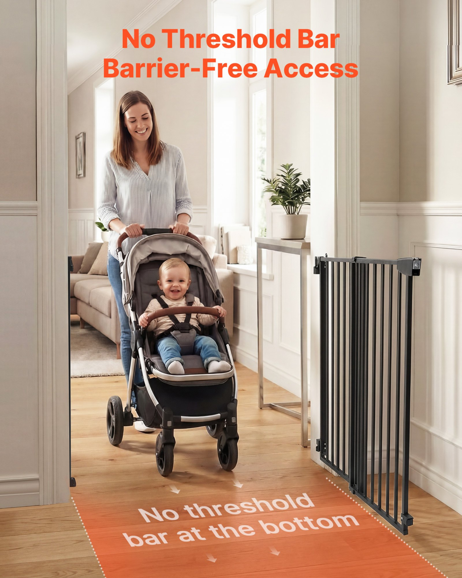 Adjustable Baby & Pet Safety Gate for Stairs – 30 Inch Hardware Mounted Barrier (Black)