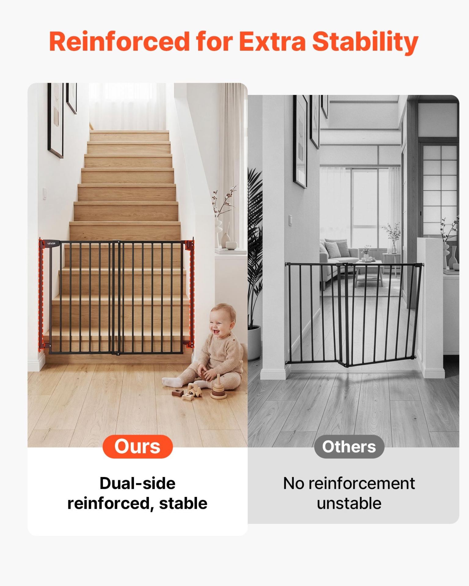 Adjustable Baby & Pet Safety Gate for Stairs – 36 Inch Hardware Mounted Barrier (Black)