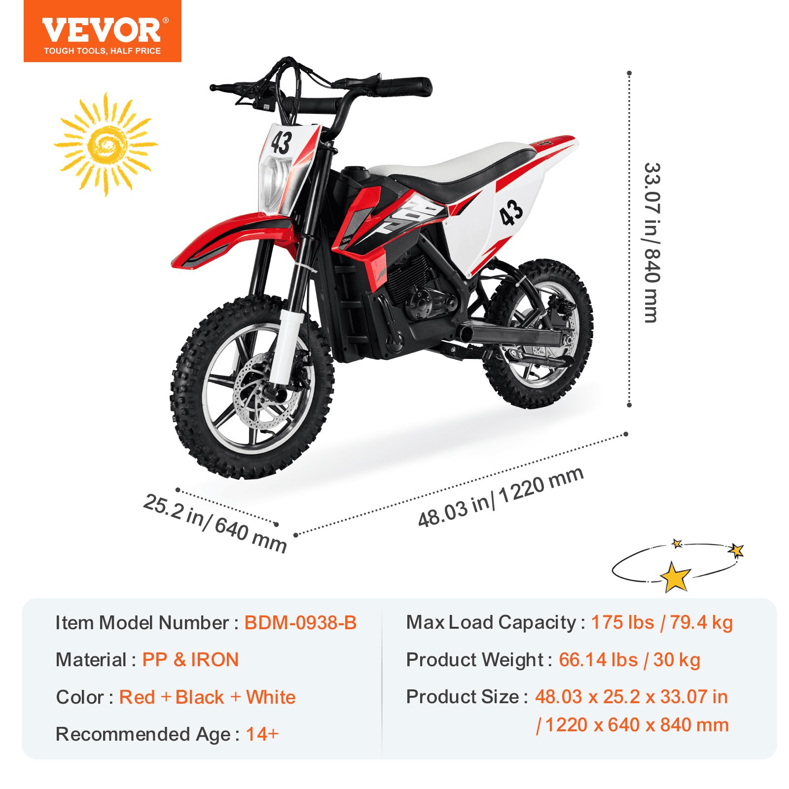 Kids Ride on Motorcycle 36V Electric Motorbike with LED for Kids Aged 14+