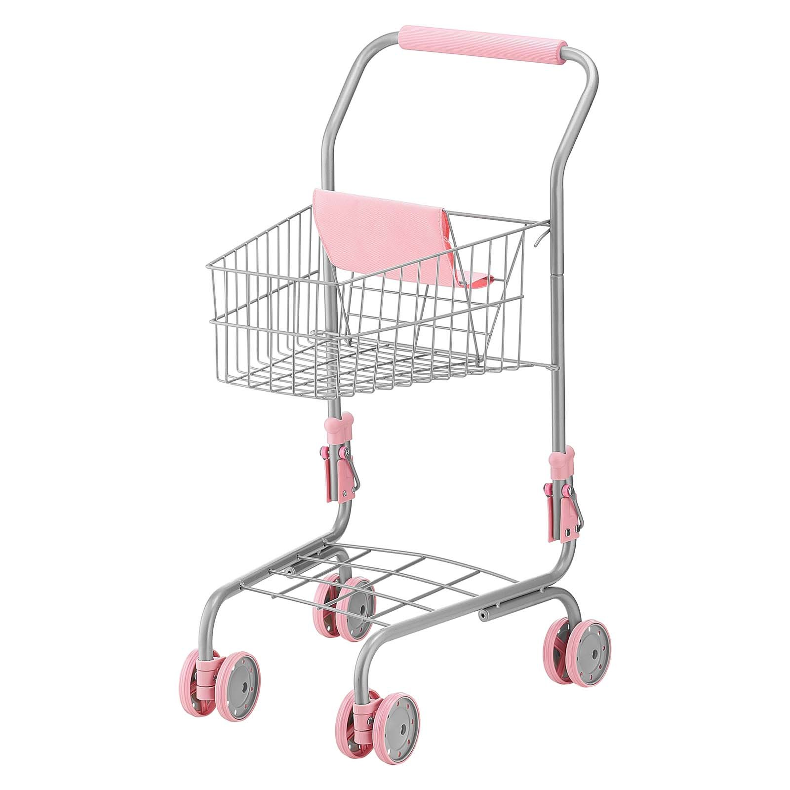 Kids Pretend Play Shopping Cart with Baby Doll – Pink