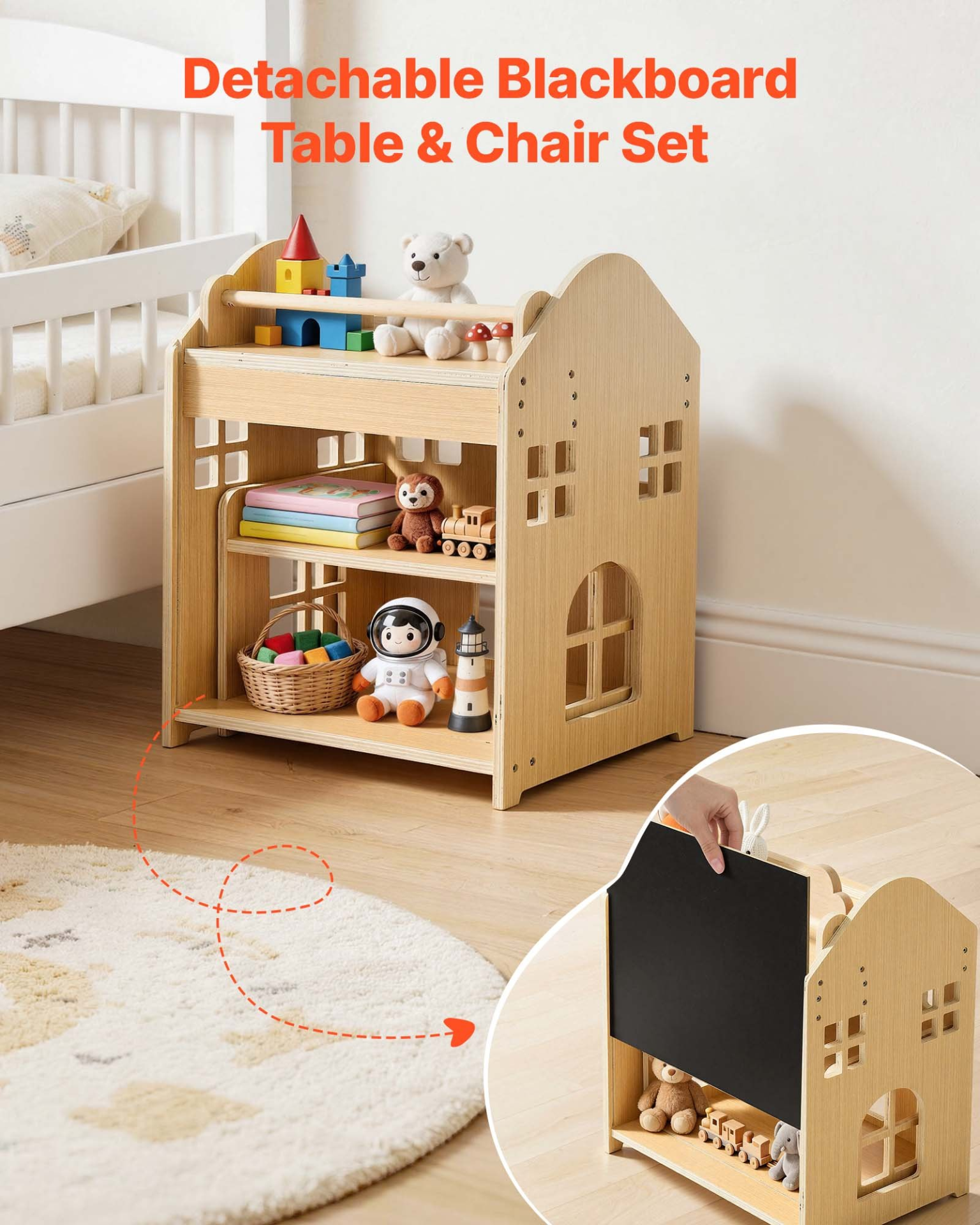 3-in-1 Montessori Weaning Table & Chair Set for Toddlers 1-5 – Wooden Kids Activity Table with Adjustable Angle, Detachable Chalkboard & Paper Roll Holder