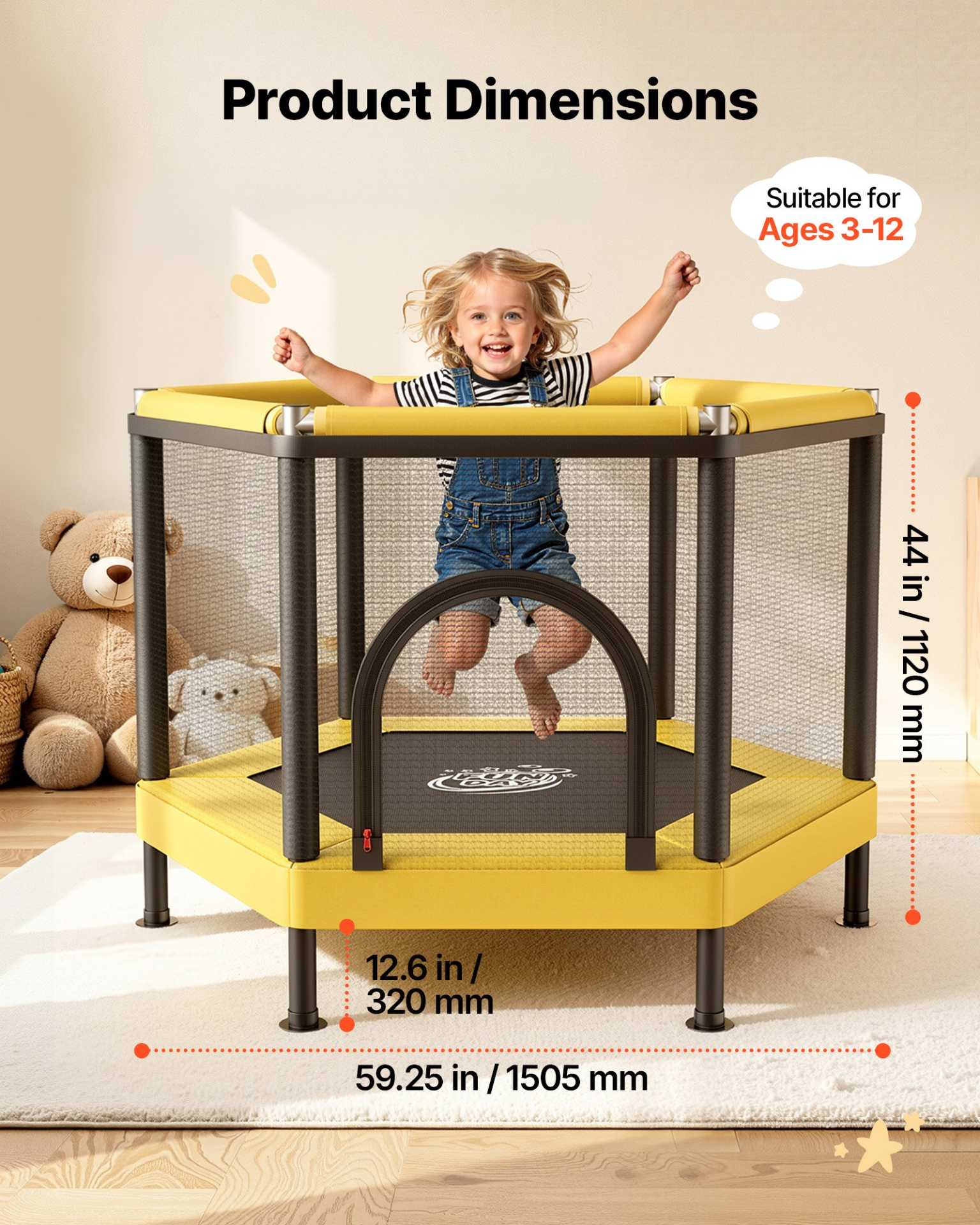 Kids Mini Trampoline with Safety Net & Basketball Hoop | Indoor & Outdoor Toddler Trampoline