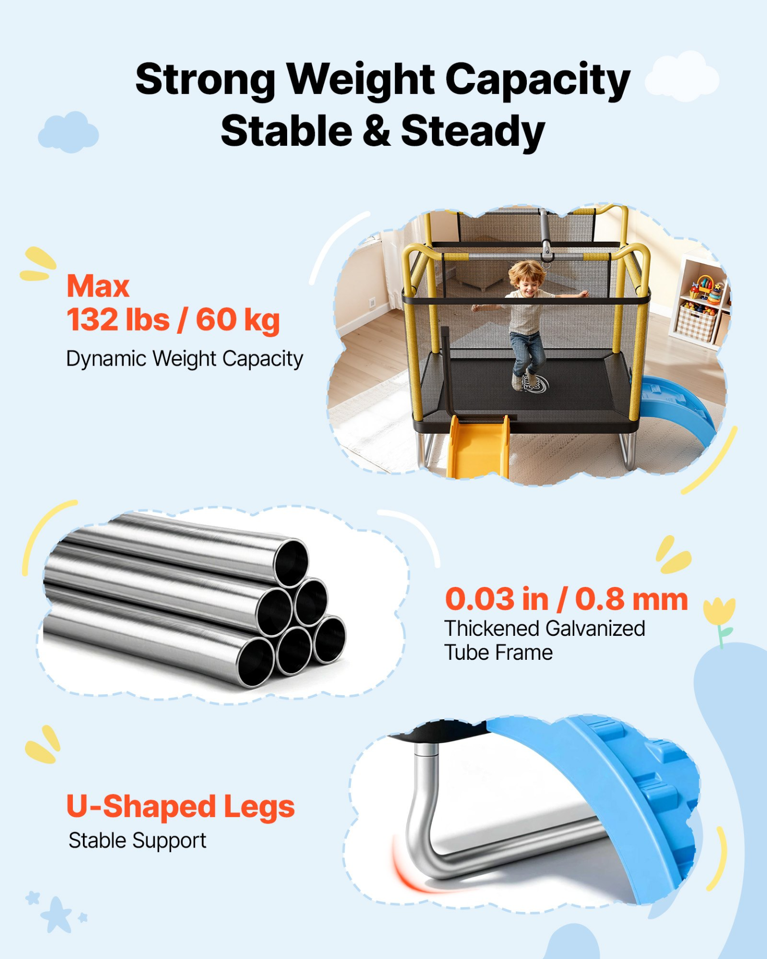 Kids Mini Trampoline with Enclosure Net, Slide & Ring – 132 lbs Capacity Indoor/Outdoor Toddler Trampoline, Easy Assembly
