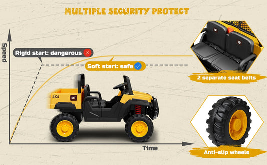 24V Powered Ride on Dump Truck, Caterpillar Licensed 24V Ride Ons, 2 Seater 24 Volt Ride on Toy for Big Kid with 400W Powerful Wheels, Ride on UTV Car with Dump Bed, Remote, Aged 3-8Y, Yellow
