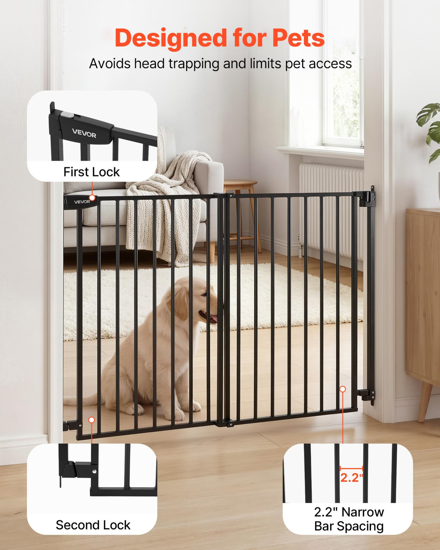 Adjustable Baby & Pet Safety Gate for Stairs – 36 Inch Metal Barrier (Black)