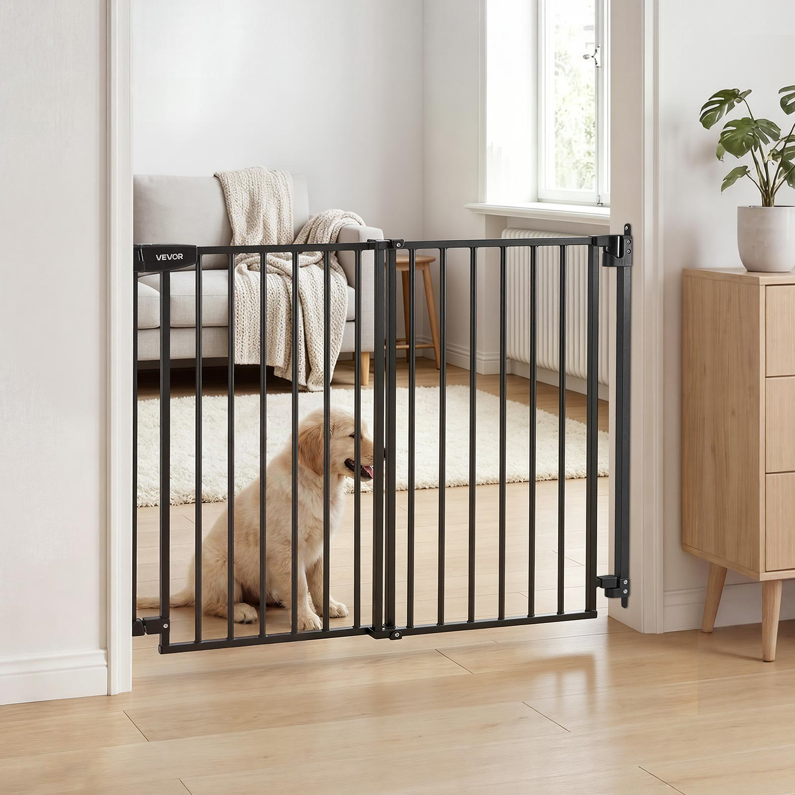Adjustable Baby & Pet Safety Gate for Stairs – 30 Inch Hardware Mounted Barrier (Black)
