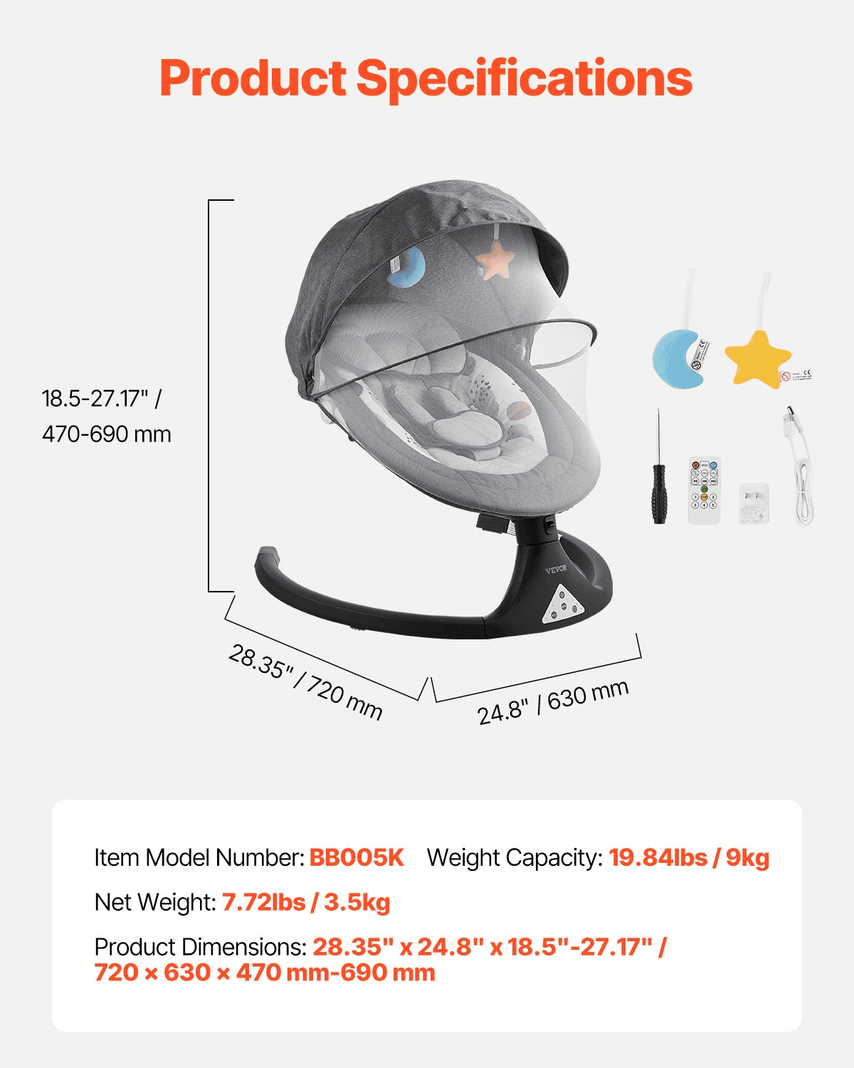 Baby Swing for Infants 5 Speeds 3 Seat Positions Remote Control - The Little Big Store