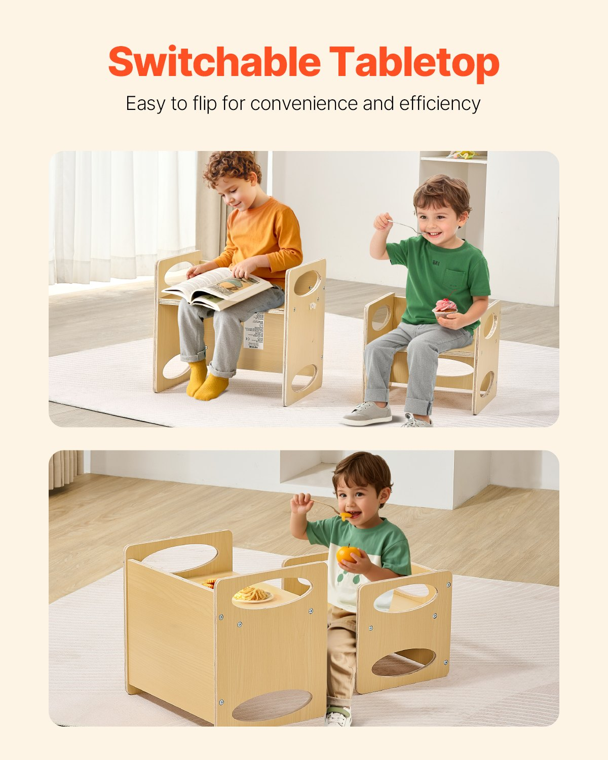 Montessori Weaning Table and Chair Set – Adjustable Wooden Toddler Activity Set (Natural)
