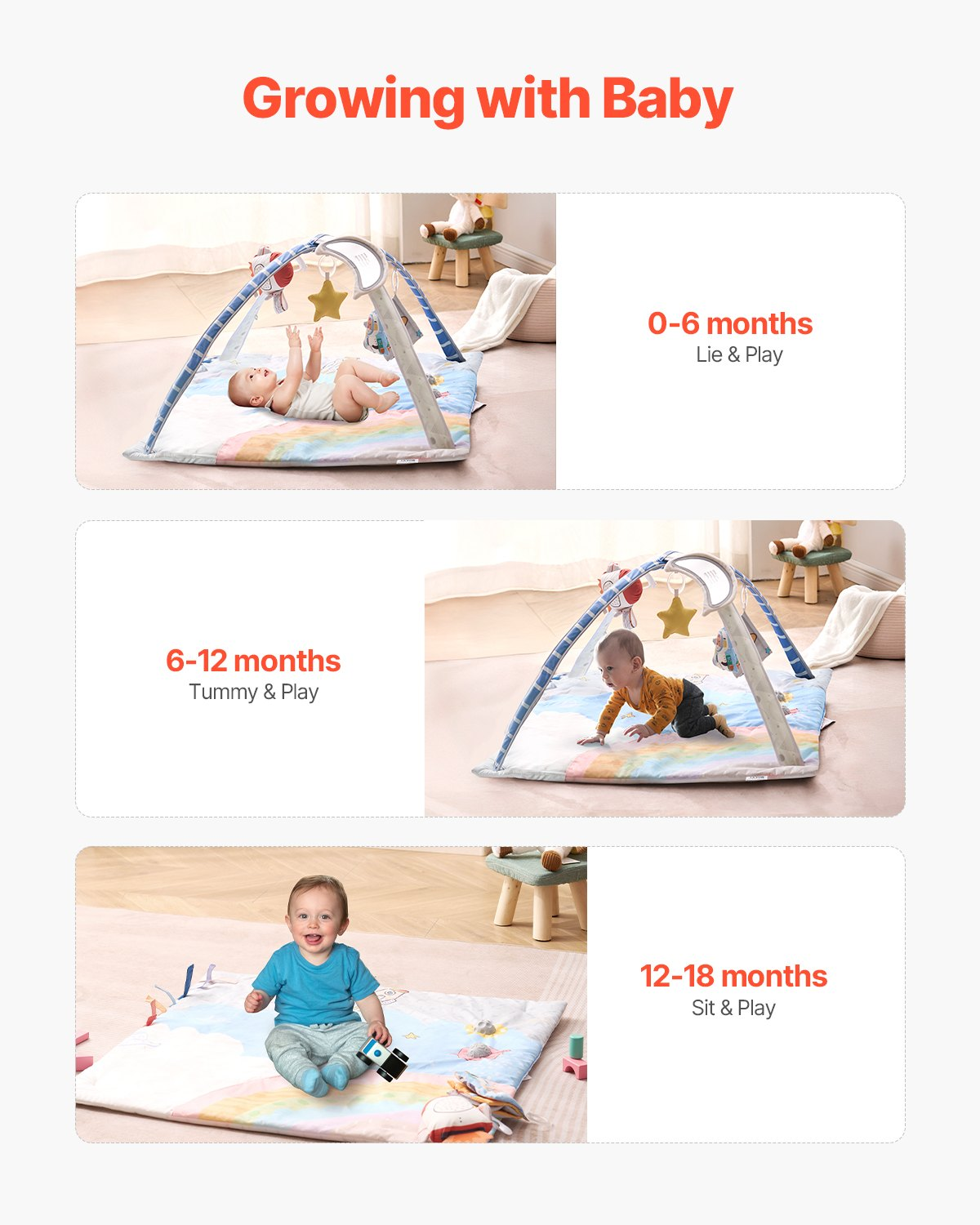 RocketNest™ Baby Play Gym & Activity Mat – Sensory Tummy Time Play Mat with Musical Light-Up Rocket Toy