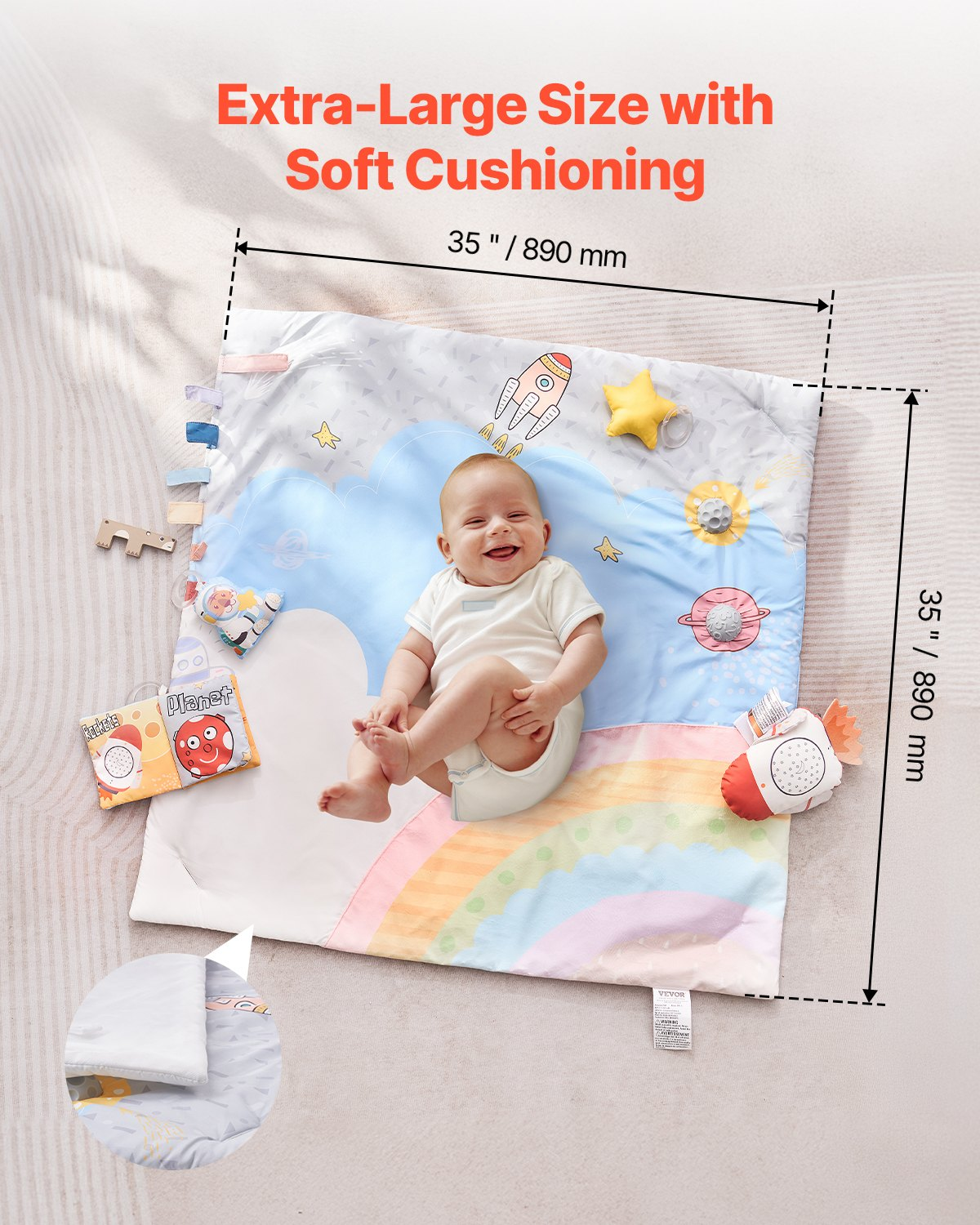 RocketNest™ Baby Play Gym & Activity Mat – Sensory Tummy Time Play Mat with Musical Light-Up Rocket Toy