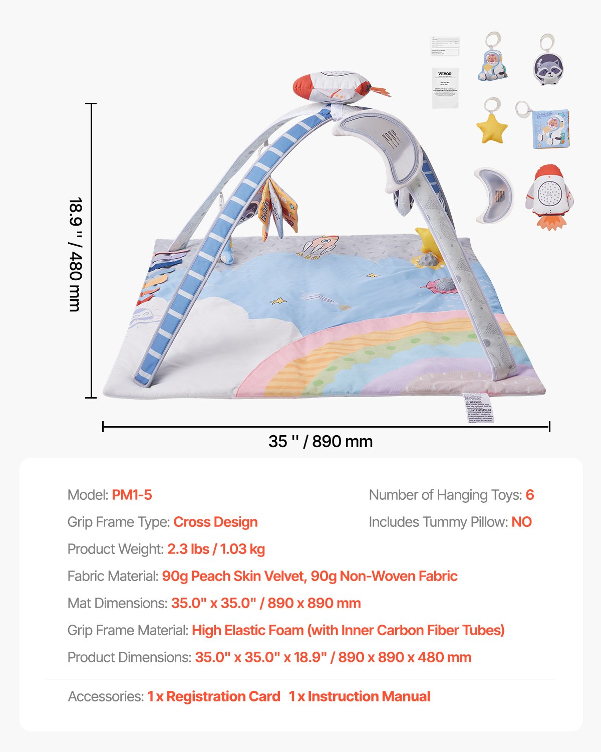 RocketNest™ Baby Play Gym & Activity Mat – Sensory Tummy Time Play Mat with Musical Light-Up Rocket Toy