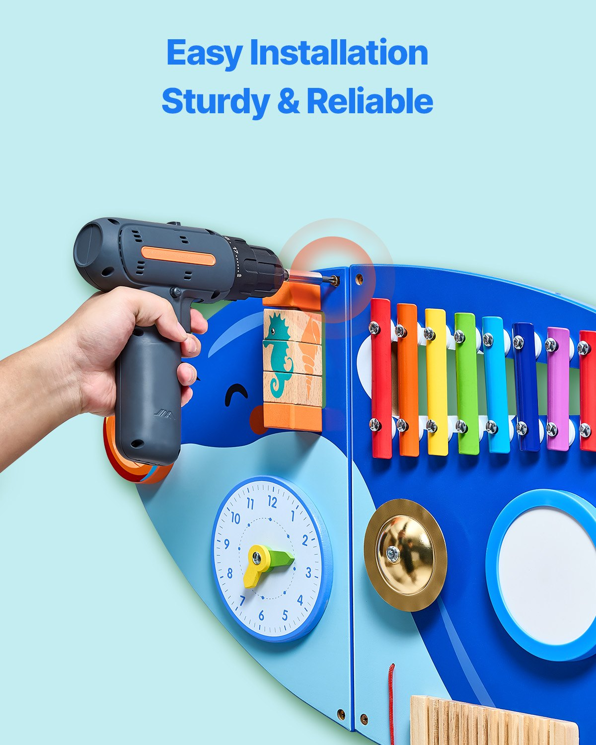 VEVOR Orca Activity Wall Busy Board Panels, 12 Activities, Montessori Sensory Wall Toy for Kids 3-12 Years, Montessori Learning Activity Center, Ideal for Toddler Playroom Nursery Classroom