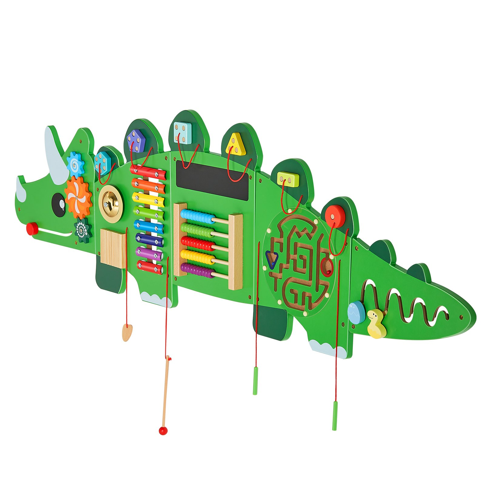 VEVOR Dinosaur Activity Wall Busy Board Panels, 11 Activities, Montessori Sensory Wall Toy for Kids 3-12 Years, Montessori Learning Activity Center, Ideal for Toddler Playroom Nursery Classroom