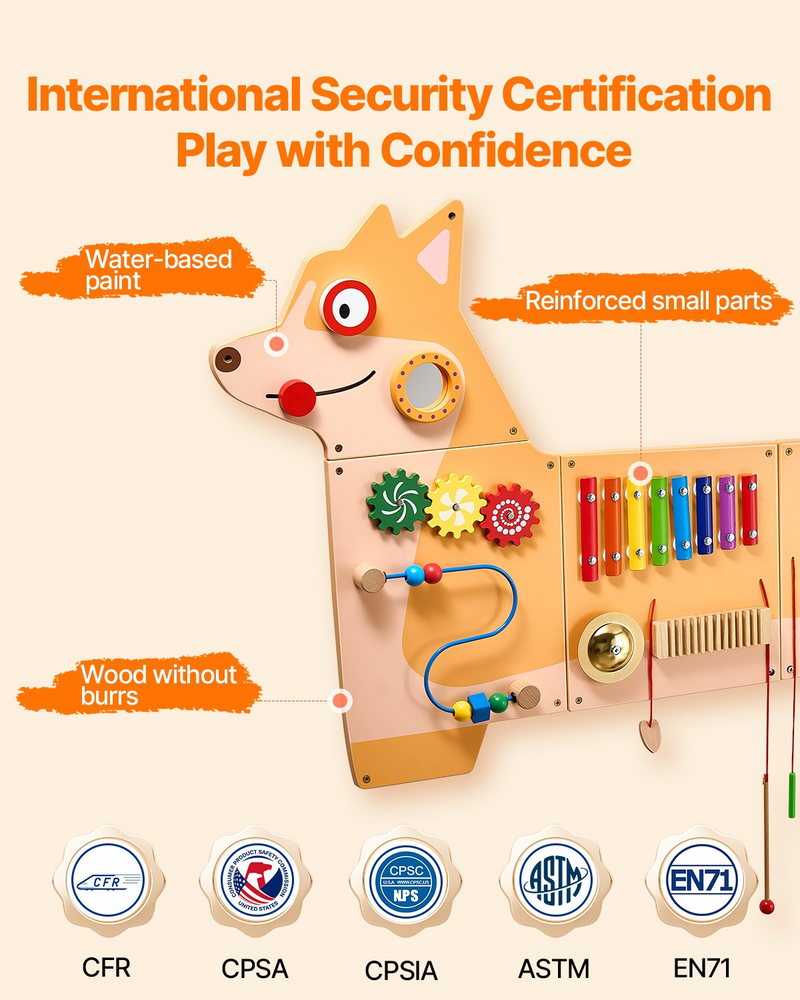 VEVOR Puppy Activity Wall Busy Board Panels, 12 Activities, Montessori Sensory Wall Toy for Kids 3-12 Years, Montessori Learning Activity Center, Ideal for Toddler Playroom Nursery Classroom