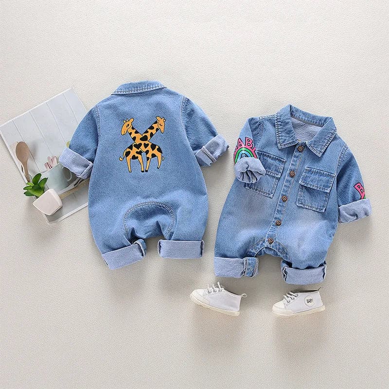 Newborn Denim Romper with Cartoon Design - The Little Big Store