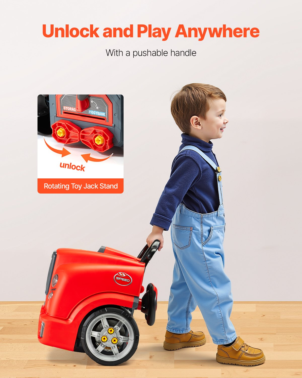 VEVOR Engine Toy, 60 Pieces, Kids Mechanic Car Repair Set with Removable Parts, Lights and Sounds, Steering Wheel and Horn, Kids Mechanic Workshop Set for Toddler Ages 3 Years and Up, Red