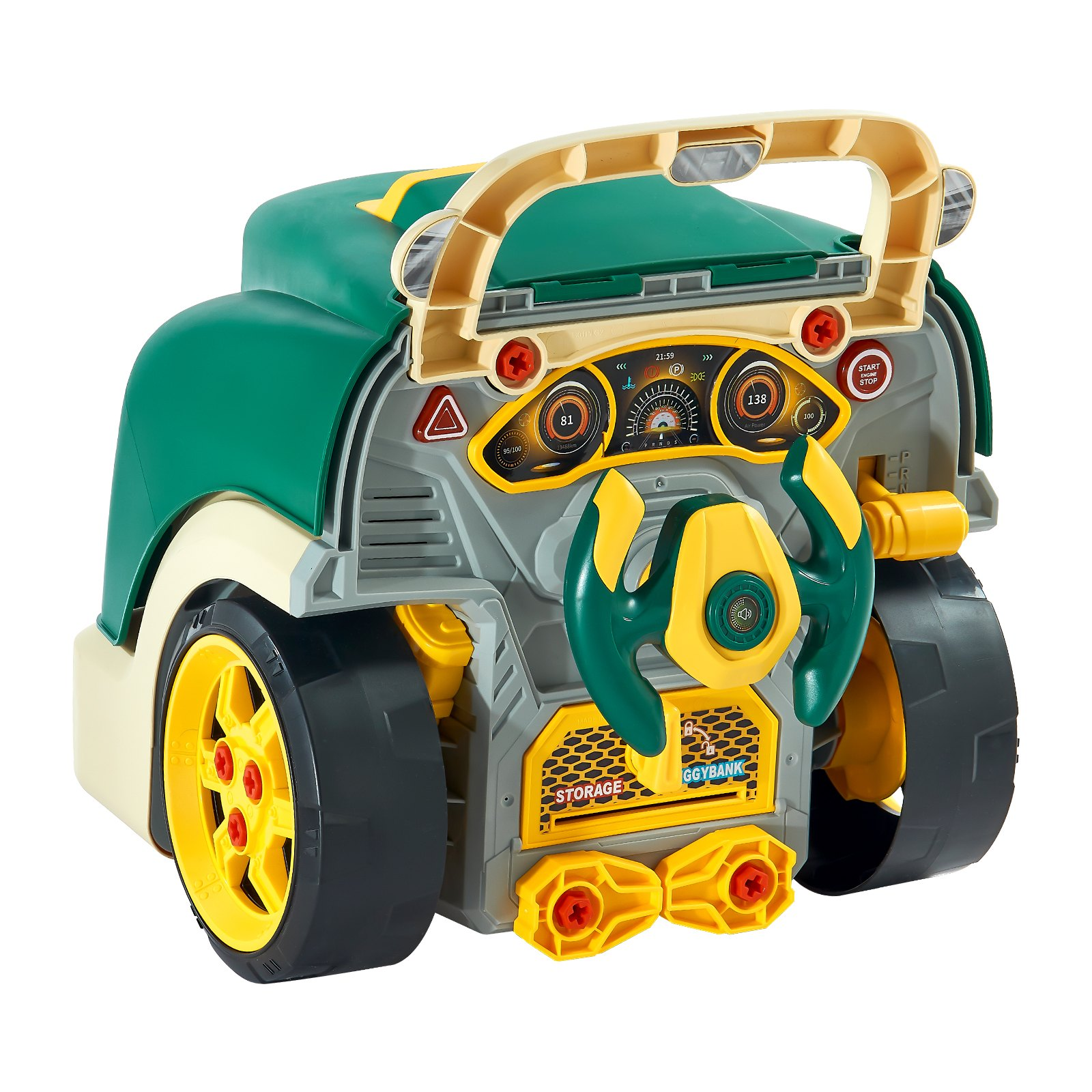 VEVOR Engine Toy, 60 Pieces, Kids Mechanic Car Repair Set with Removable Parts, Lights and Sounds, Steering Wheel and Horn, Kids Mechanic Workshop Set for Toddler Ages 3 Years and Up, Green