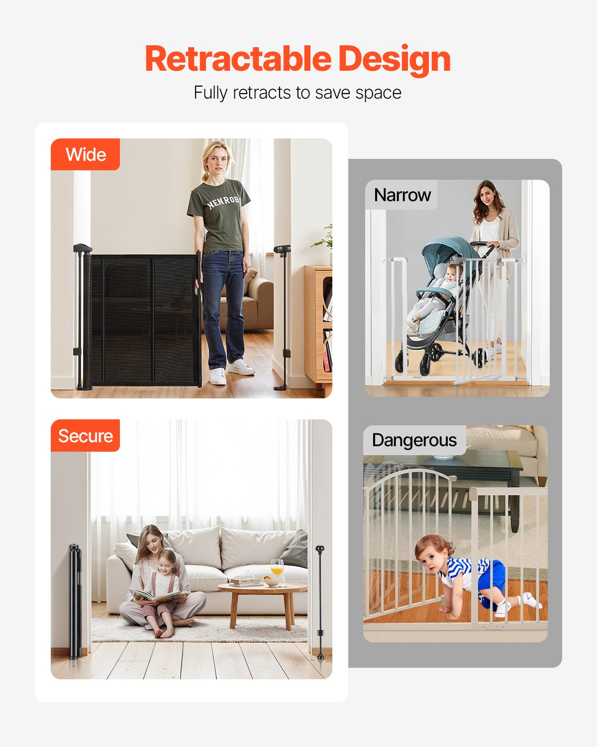 Retractable Baby Safety Gate – Extra Tall 34 Inch Mesh Barrier (71 Inch Wide)