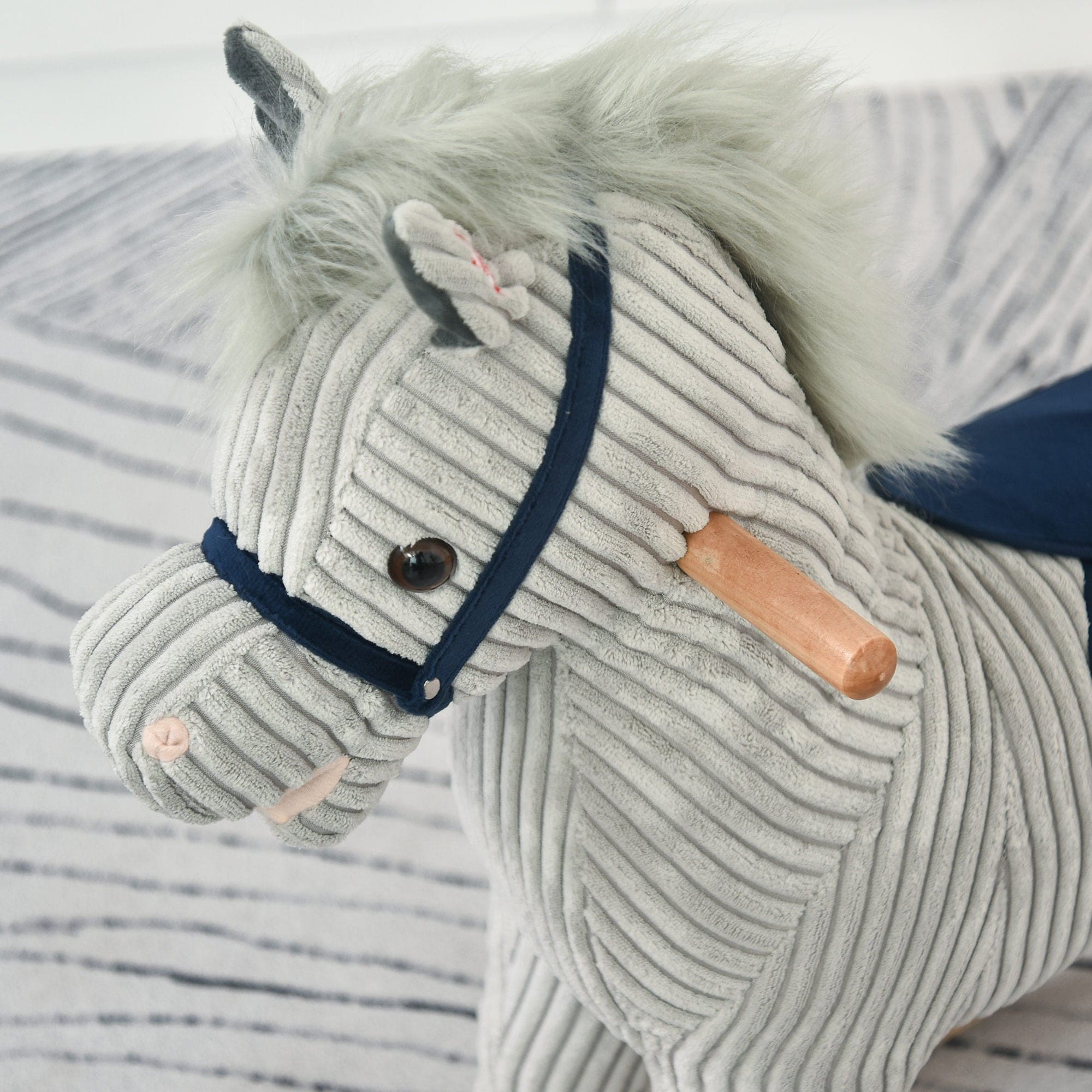 Qaba Kids Rocking Horse for Toddler 3-5, Plush Ride on Horse Wooden Rocker with Realistic Sounds, Gray - The Little Big Store