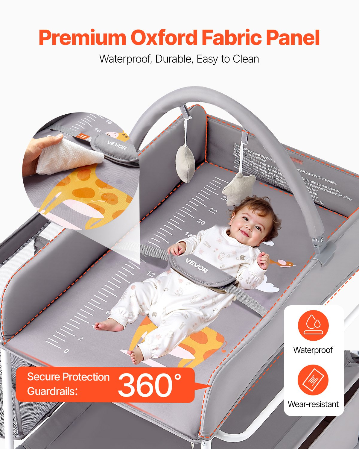 Foldable Baby Changing Table with Drawers – Adjustable Height Diaper Station with Wheels