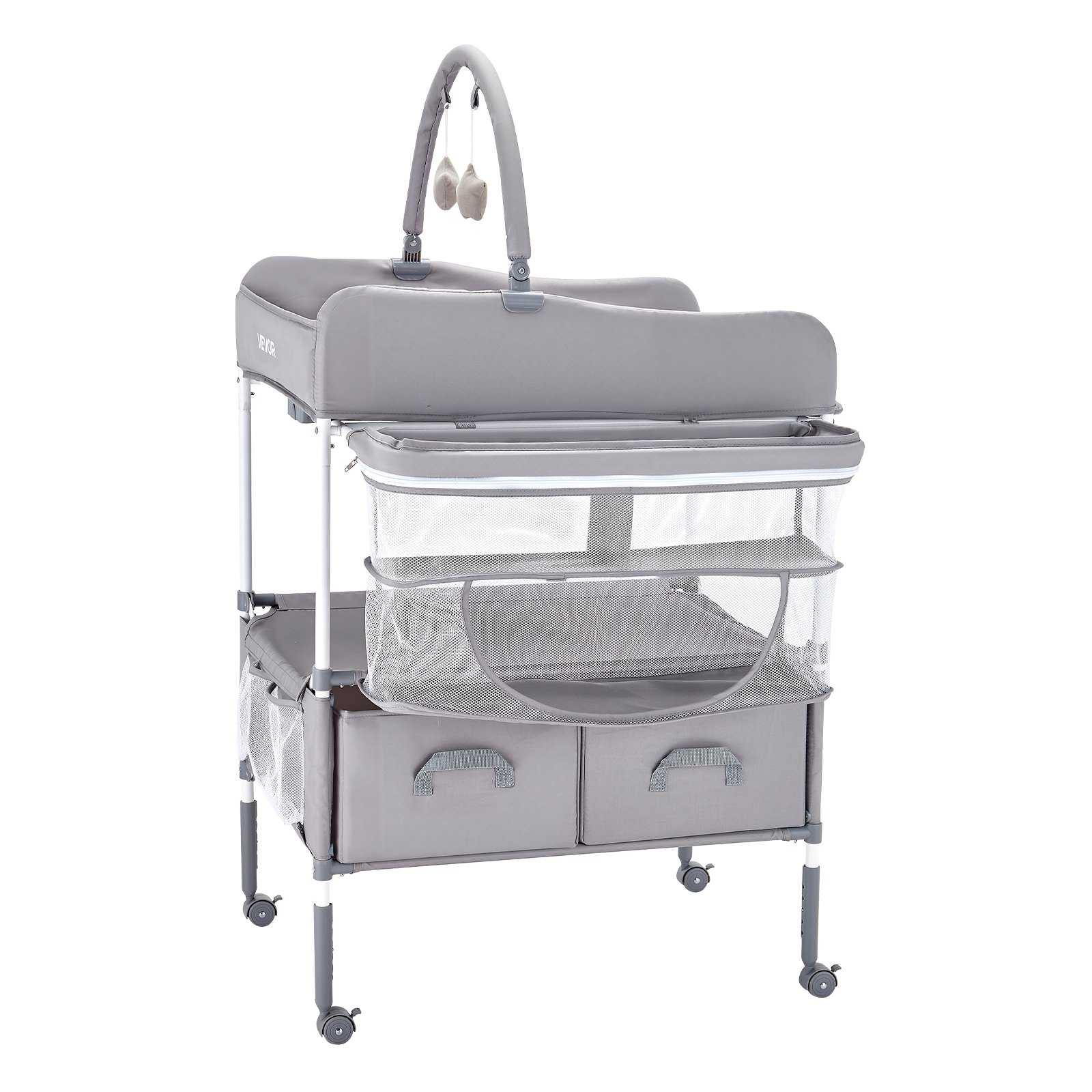 Foldable Baby Changing Table with Drawers – Adjustable Height Diaper Station with Wheels
