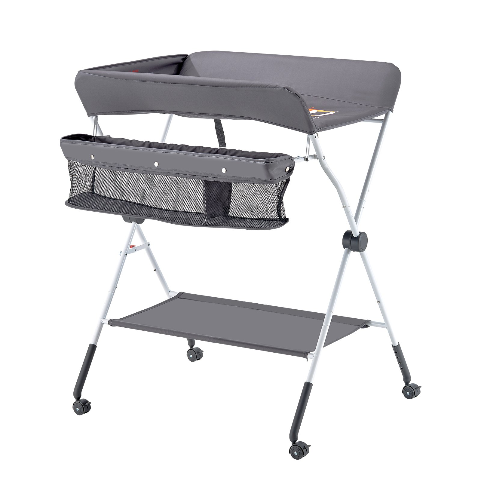 Foldable Baby Changing Table with Storage – Adjustable Height Diaper Station with Wheels