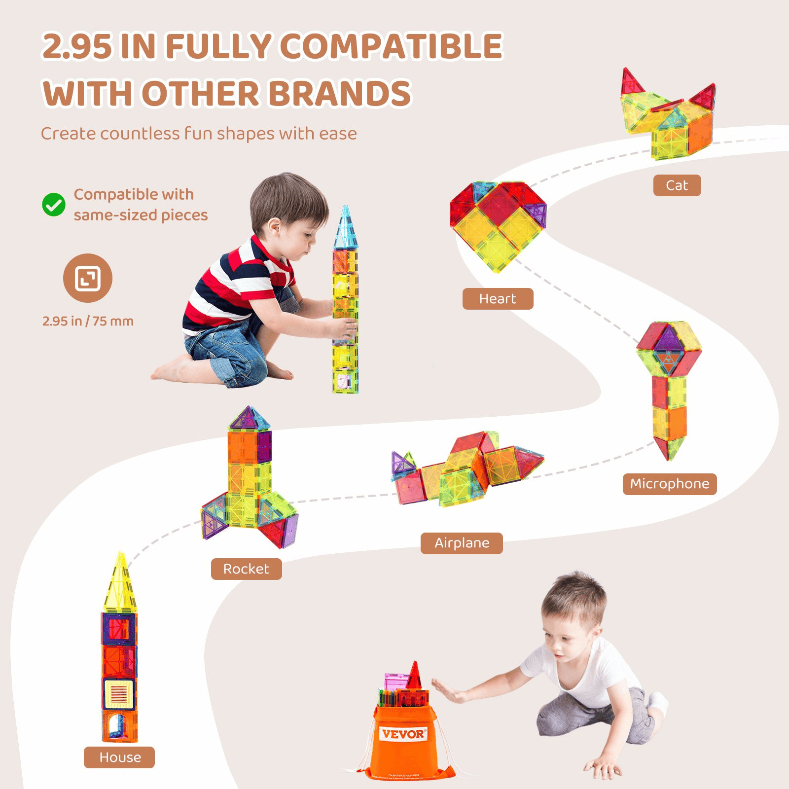 🧲 MagnaBuild™ 3D Tiles – 55-Piece Magnetic STEM Set for Kids 🏗️🎨
