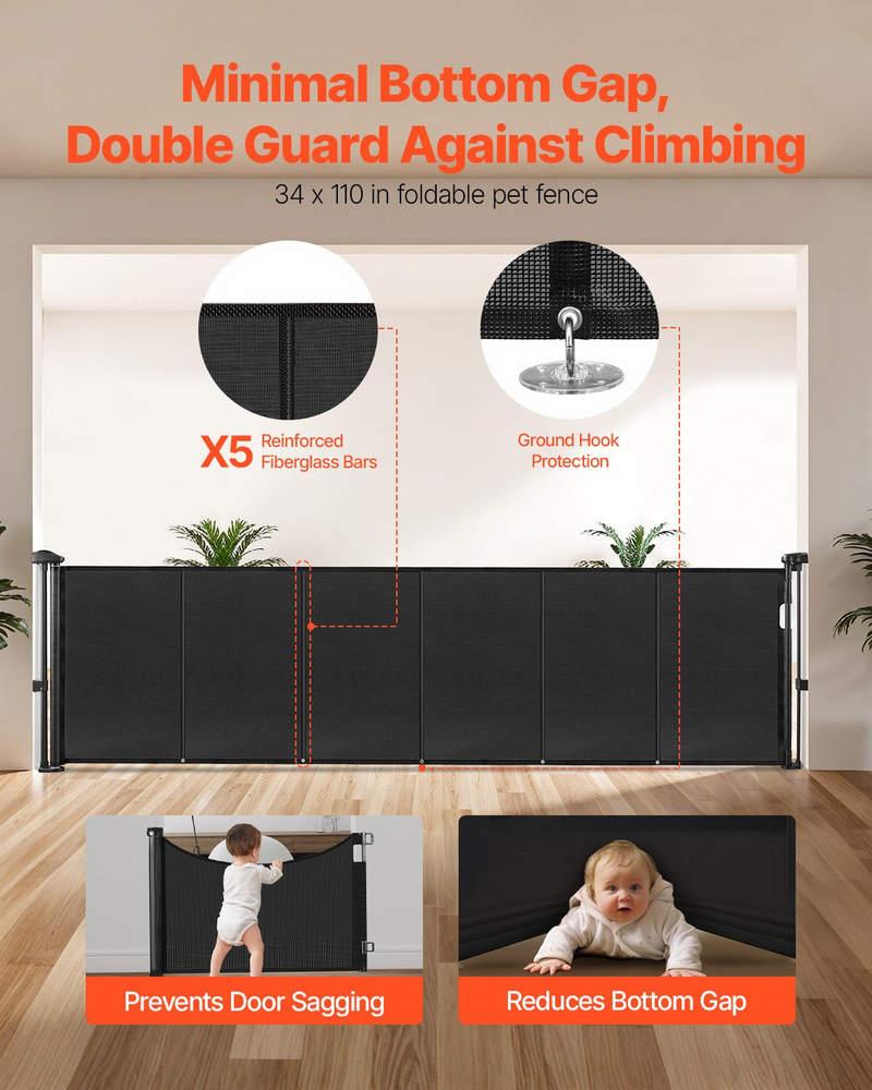 Retractable Baby Gate 34 Inch Tall – Extra Wide Mesh Safety Gate