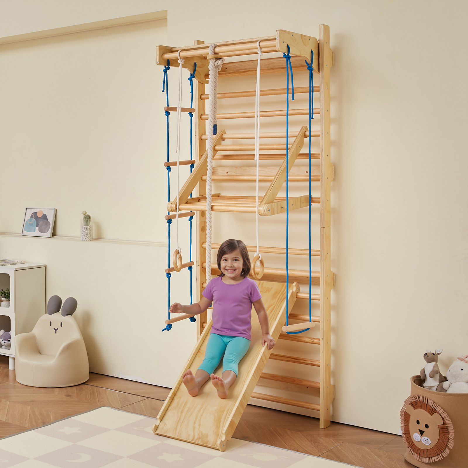 Swedish Wall Gym Climbing Set – 8-in-1 Wooden Jungle Gym for Kids Indoor Play