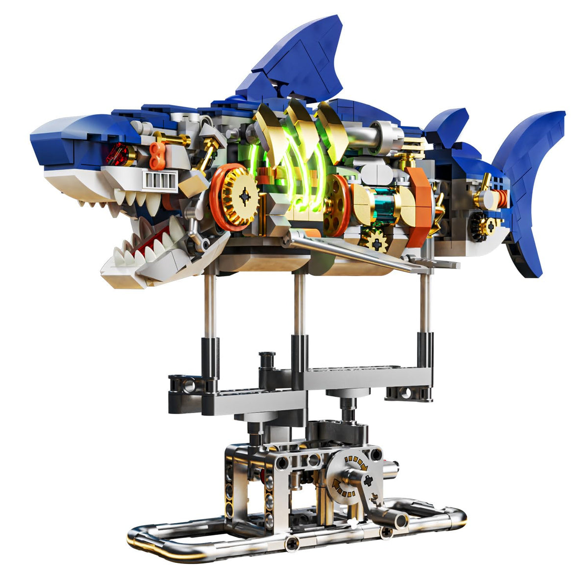 687-Piece Mechanical Shark & Parrot Building Block Set with Movable Parts