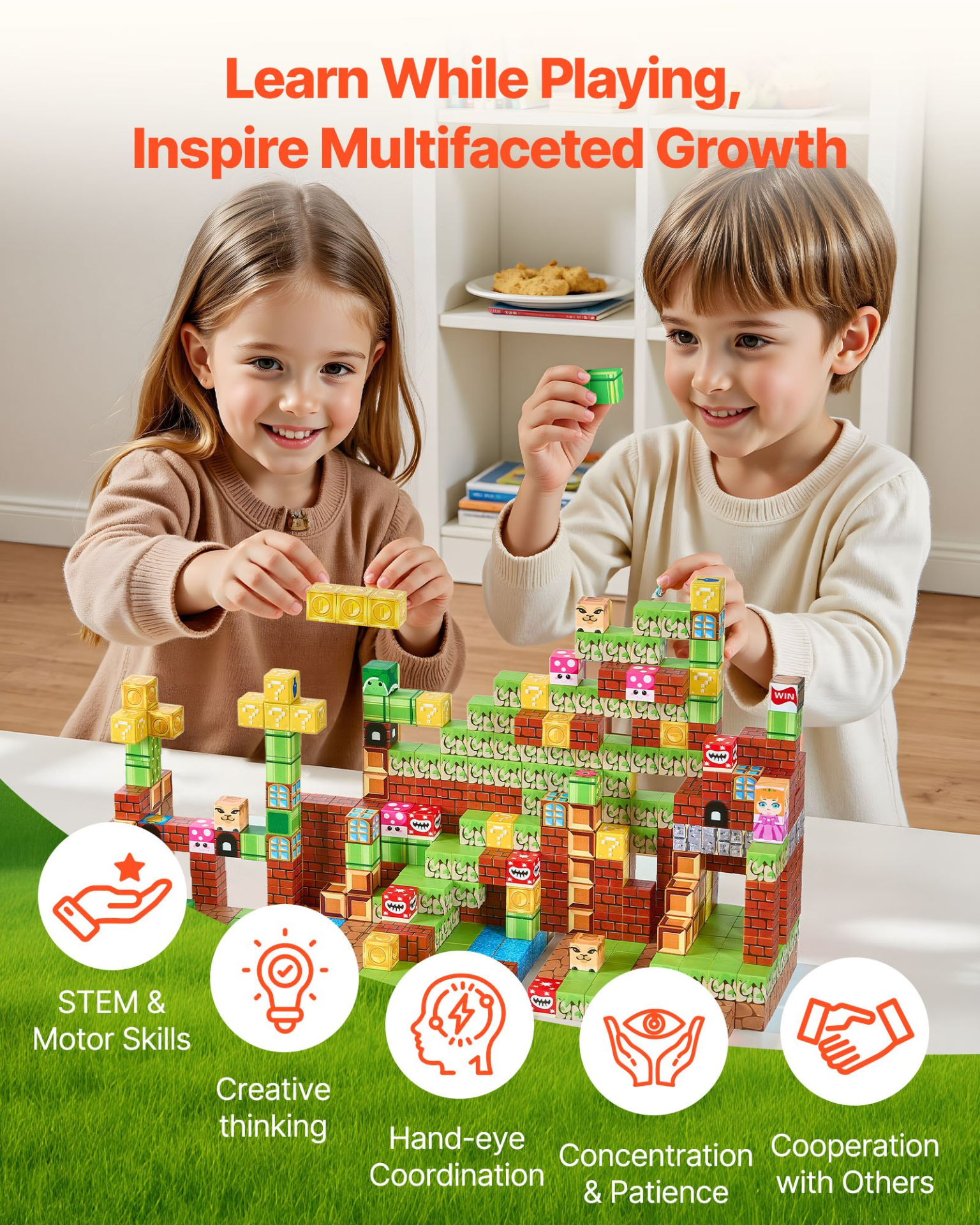 VEVOR Magnetic Blocks, 100 PCS Magnet Blocks Set, Magnetic Building Cubes for Kids, STEM Montessori Sensory Toys for Christmas Birthday Gift, Construction Stacking Toy for 3+ Years Old Boys & Girls