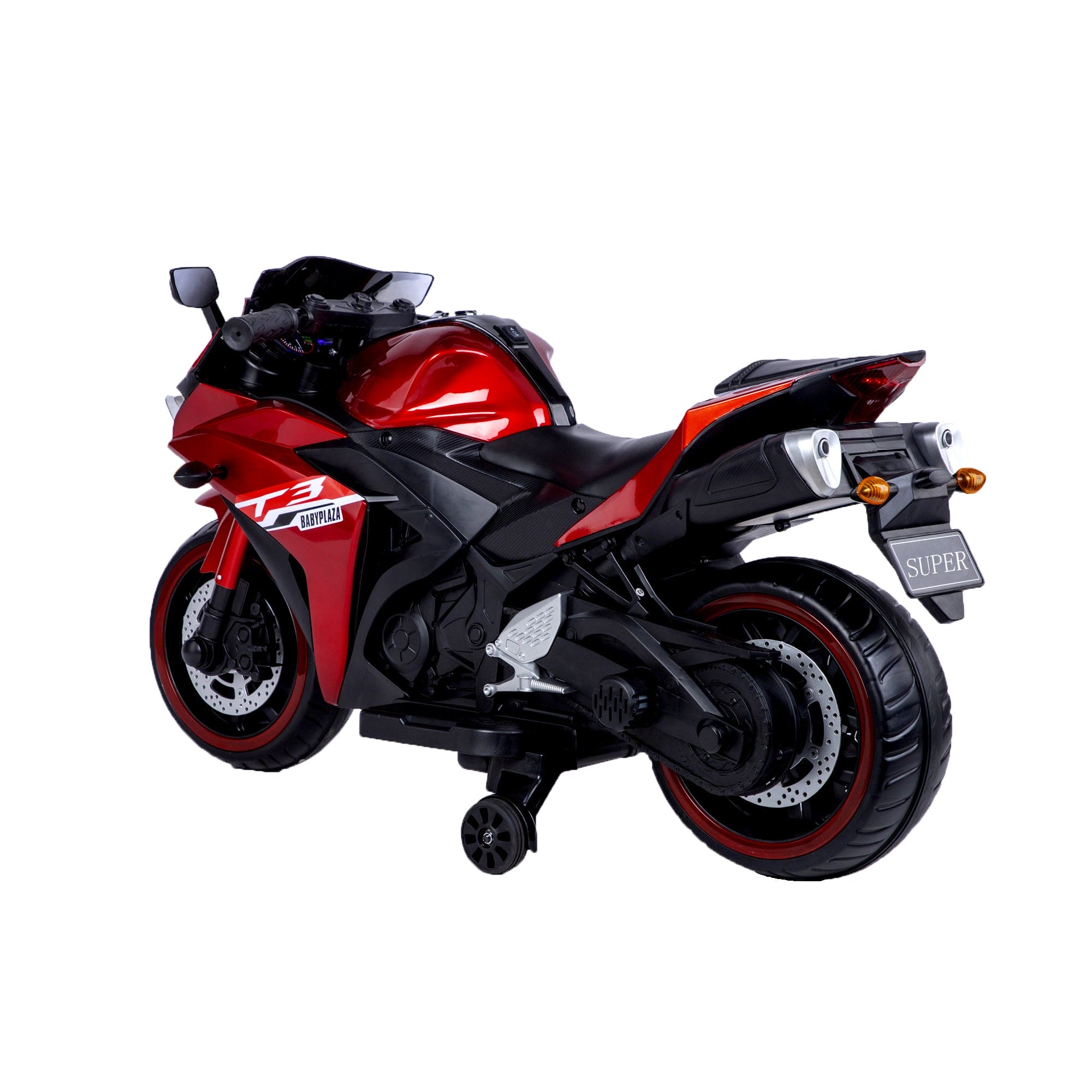 12V Kids Motorcycle Ride-On with Training Wheels & LED Lights